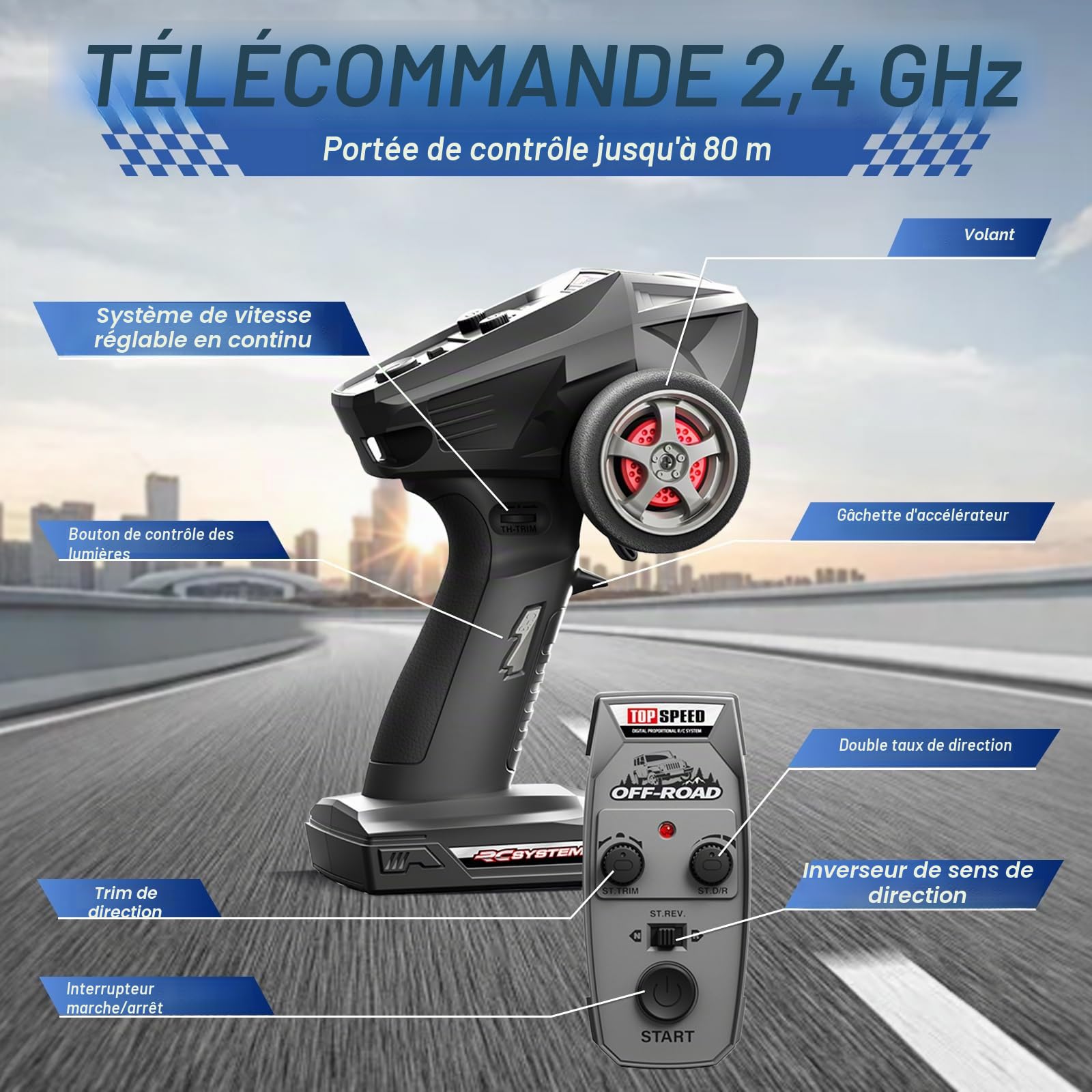 Voiture Télécommandée pour Adultes 1:18, RC Auto 2,4 GHz 4WD 40km/h, RC Car Offroad Sans Balais avec 2X 1500mAh Batteries & Moteur RC380: RC Buggy pour l'extérieur à partir de 14 ans