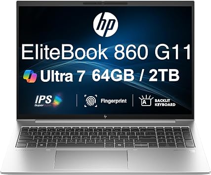 HP EliteBook 860 G11 Copilot+ Business Laptop 16.0" IPS FHD+ Display | Intel Ultra 7 165U, vPro Technology, 64GBDDR5, 2TBSSD, Backlit KB, Fingerprint, 2 Thunderbolt 4, WiFi 6E,Webcam, Win11 Pro