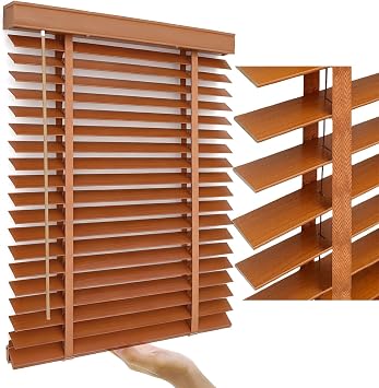 Cordless 2" Wood Blinds, Wooden Blinds for Indoor Windows, Customizable Horizontal Window Blind, persianas de Madera para ventanas, Home Plantation shutters
