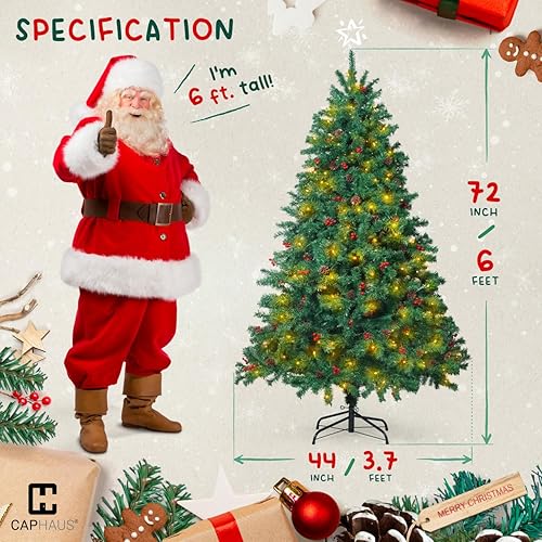 Miniatura 2 de Fencer Wire Árbol de Navidad artificial preiluminado de alta calidad de 6 pies con 800 puntas de ramas prearticuladas y soporte plegable, 250 luces