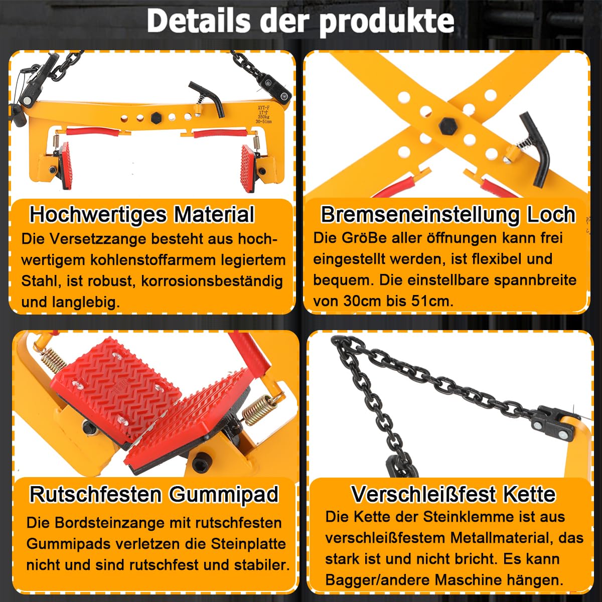 Bordsteinzange Steinzange 350kg Versetzzange 30-51cm Verstellbar