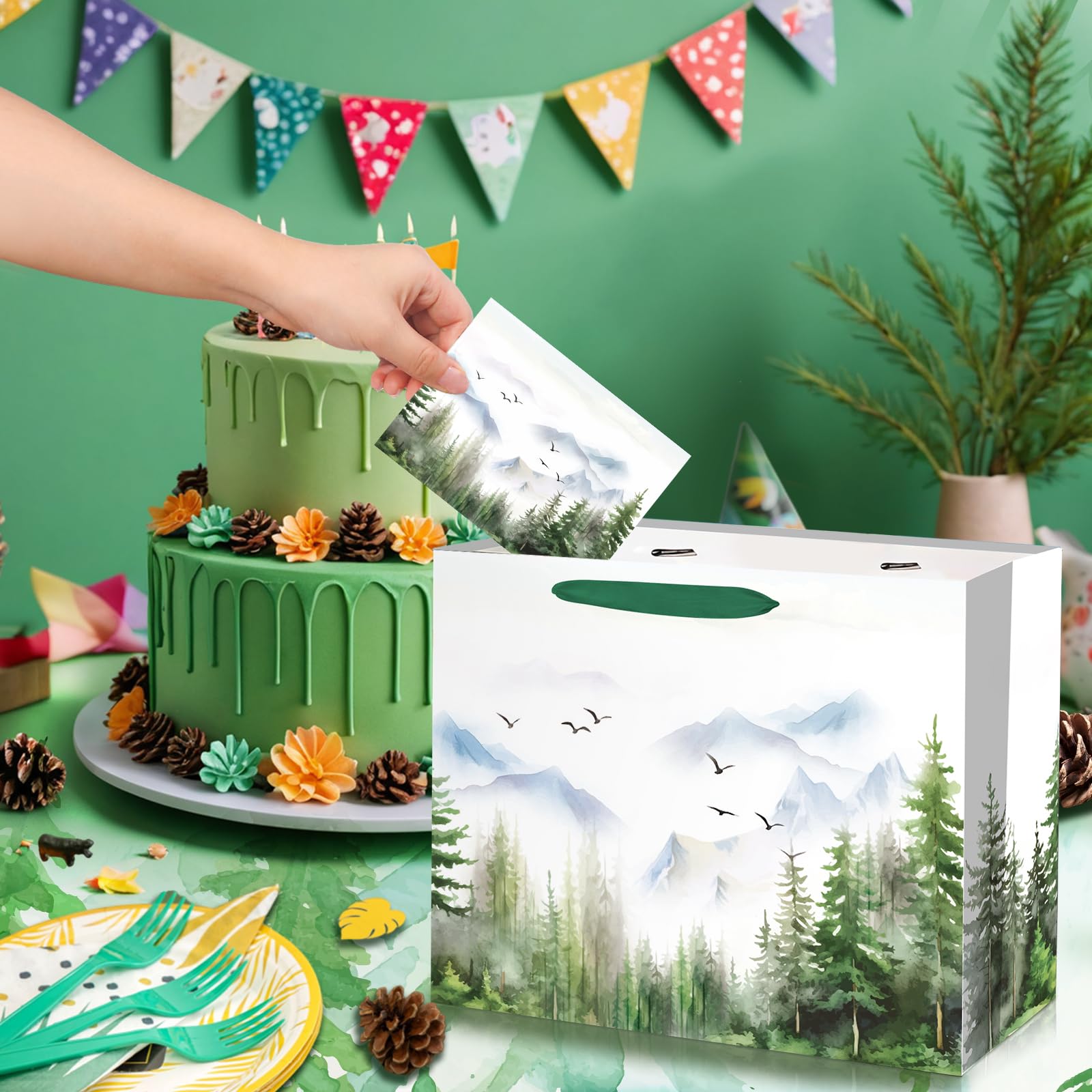Adventure Awaits Gift Bag Set - Large Forest Theme With Card & Tissue
