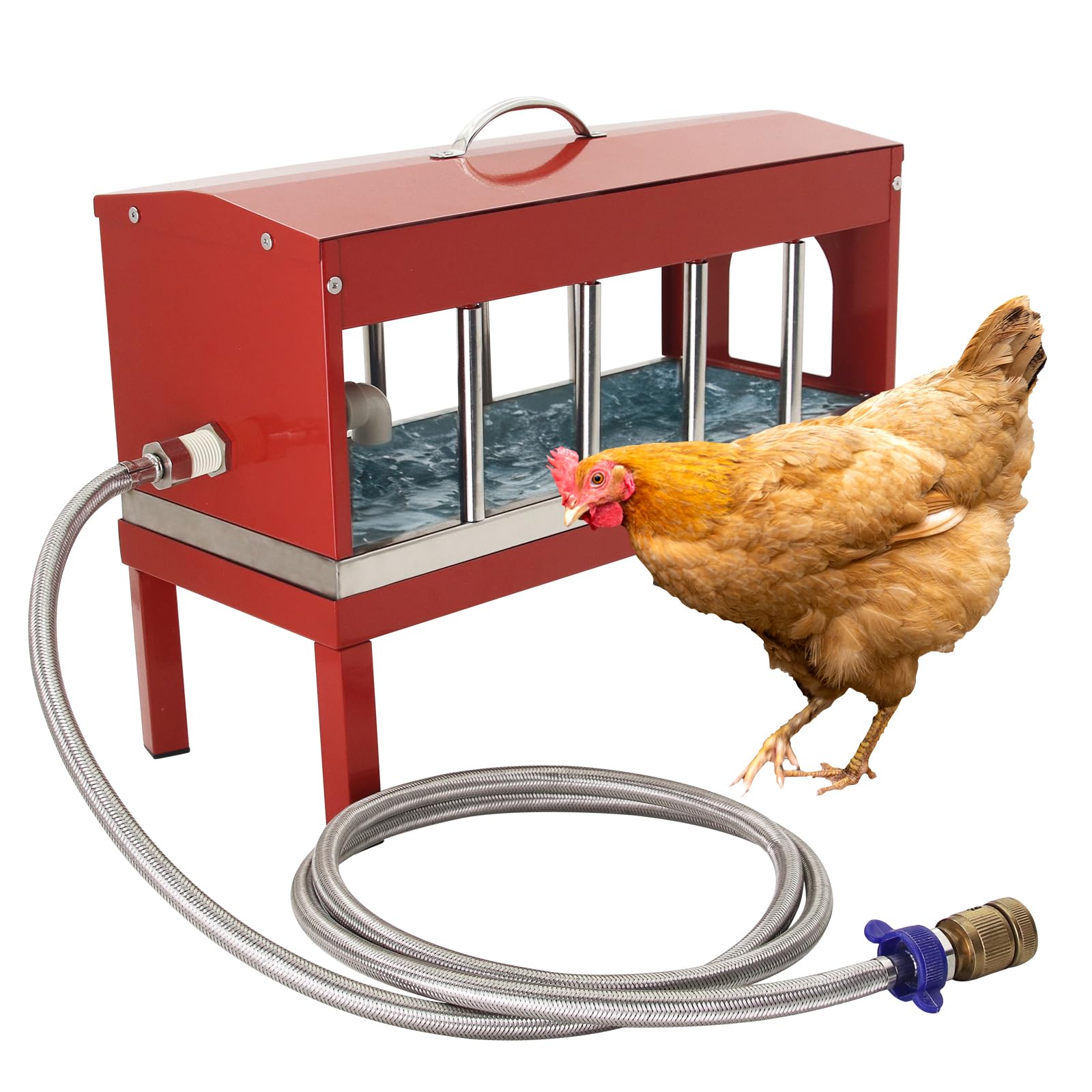 Photo 1 of Automatic Chicken Waterer?Stainless Steel Large Chicken Drinker with Float Valve,Multi-Side Drinking Holes and Detachable Legs,Easy Clean Poultry Water Dispenser for Chicken Coop Duck Pigeon,Goose