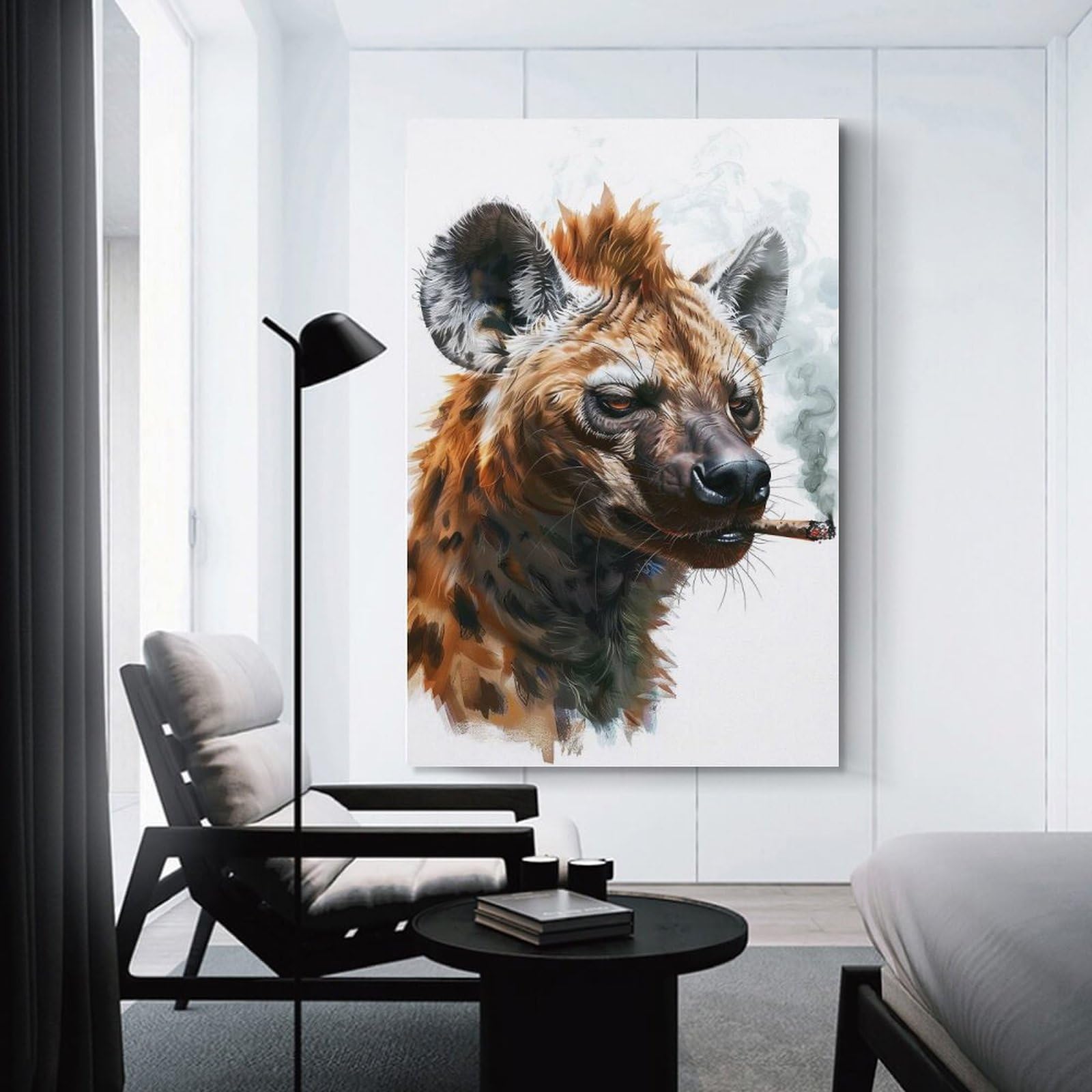 Junmoney Smoking Hyena Hanging Wall Art 20x30inch(50x75cm), for New Homes, Bedrooms Or Workspaces, Thoughtful Wall Decor for Art Lovers