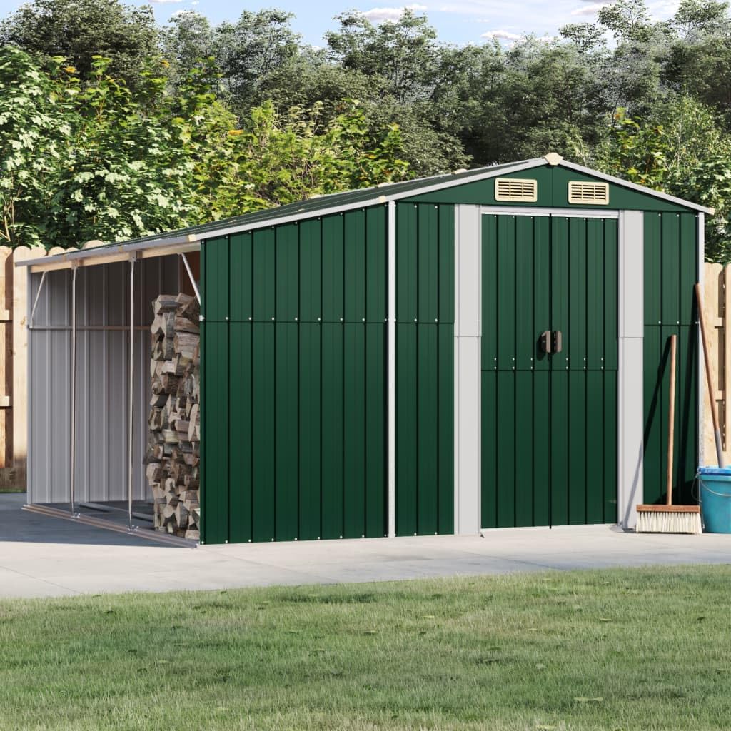 Gerätehaus 277x279x179 cm Gartenhaus aus verzinktem Stahl für Werkzeuge und Brennholz, Metall-Gartenschuppen mit Belüftungsöffnungen, Grün