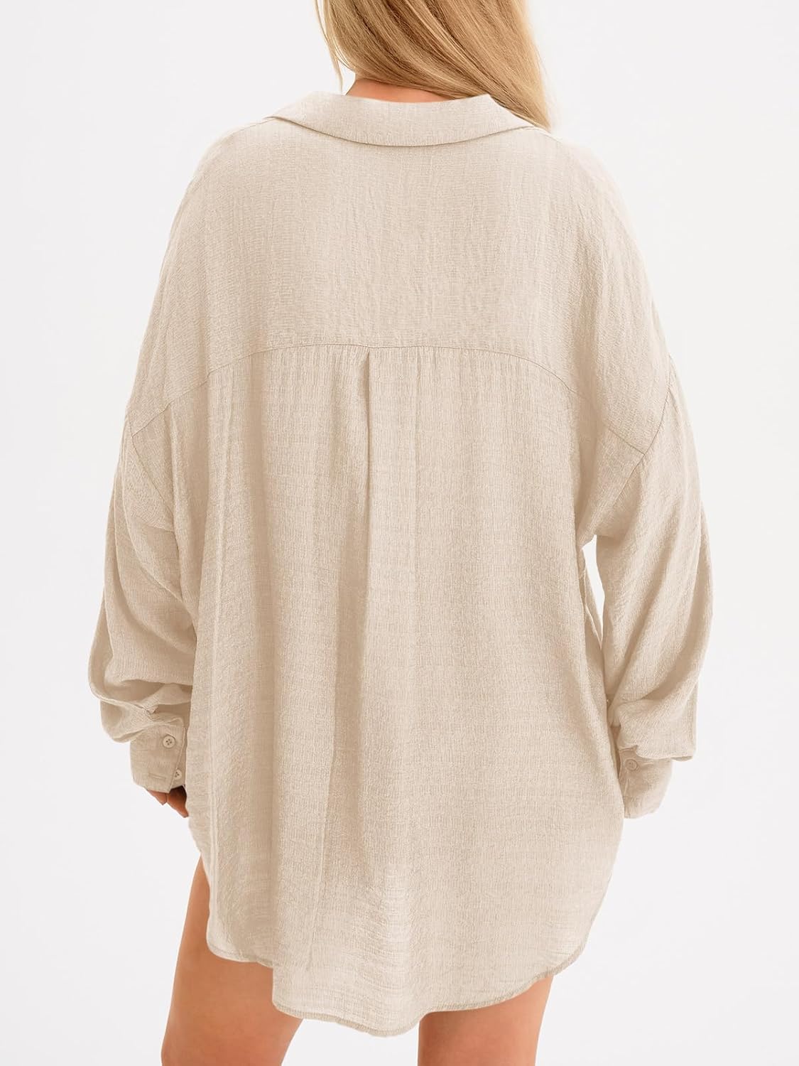 Saodimallsu Womens Oversized Button Down Shirts Long Sleeve Irregular Hem Blouse Tops - Image 5