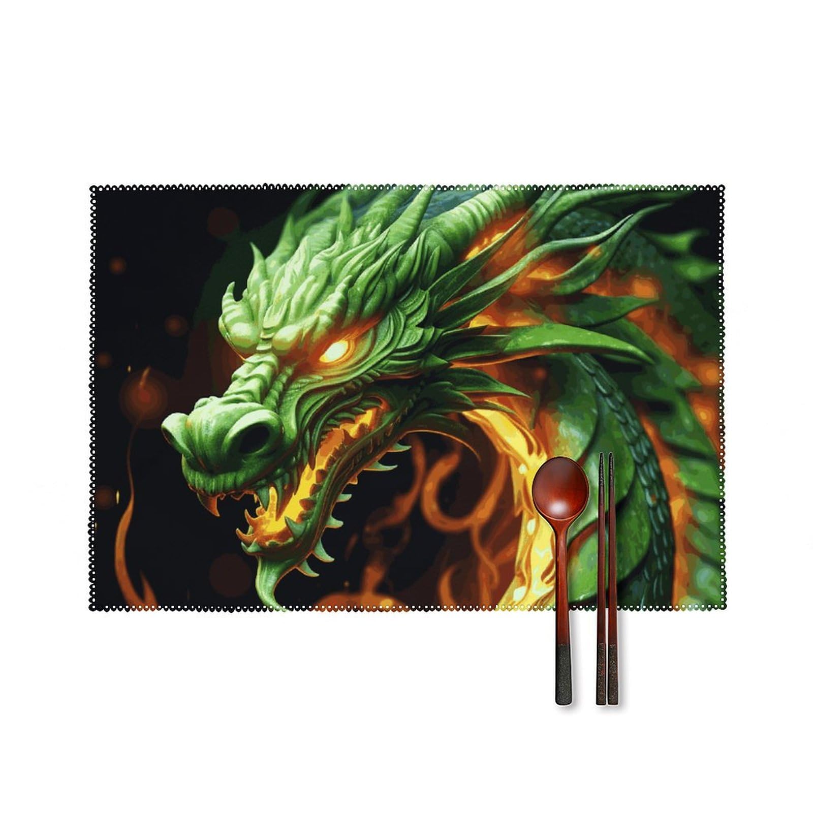 Sets de table dragon chinois en toile lot de 6 pièces lavables 45x30 cm