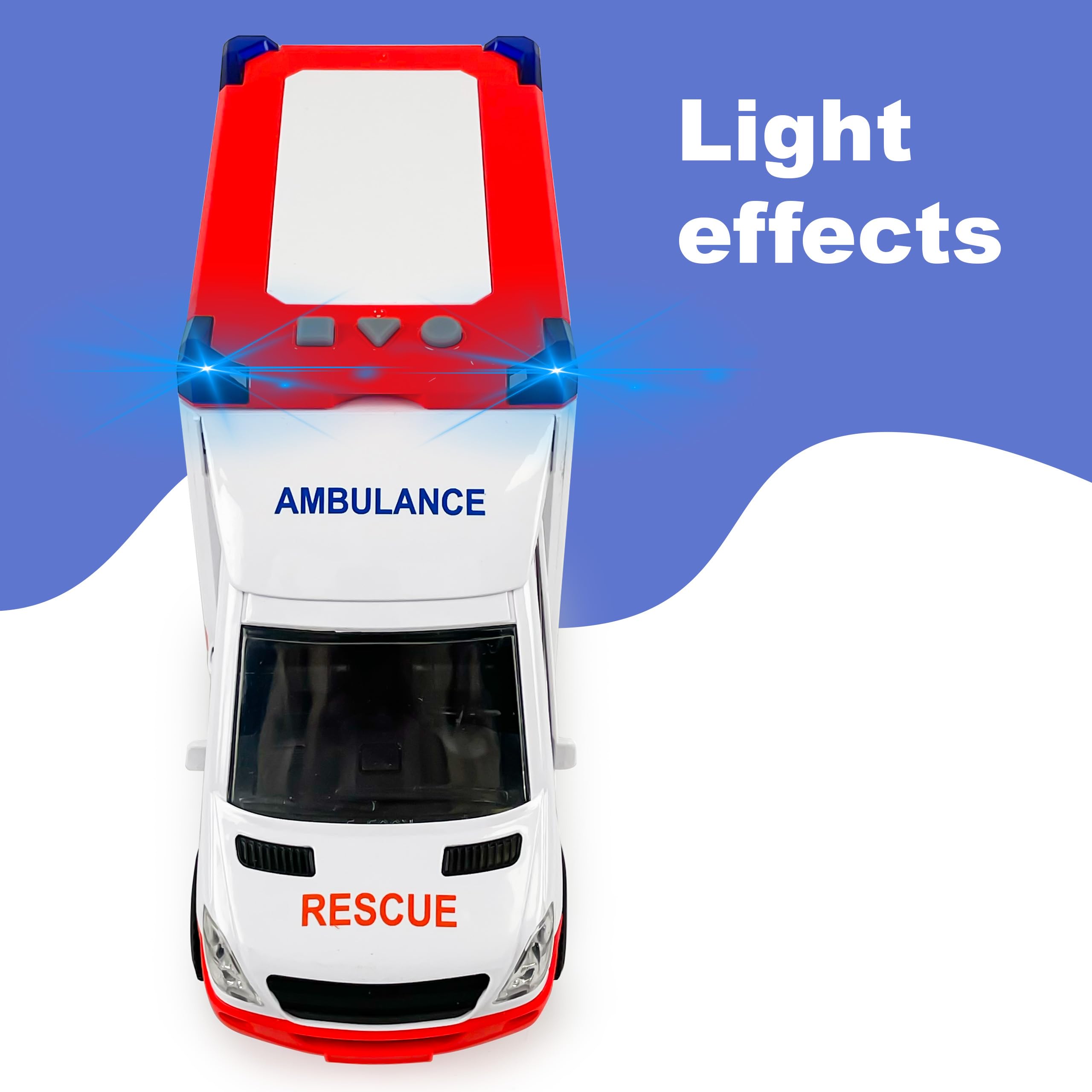 CELMAN Juguete de ambulancia, ambulancia ambulancia con camilla, portón trasero para abrir, luz y sonido, coche de juguete grande para niños a partir de 3, 4, 5, 6, 7, 8 años