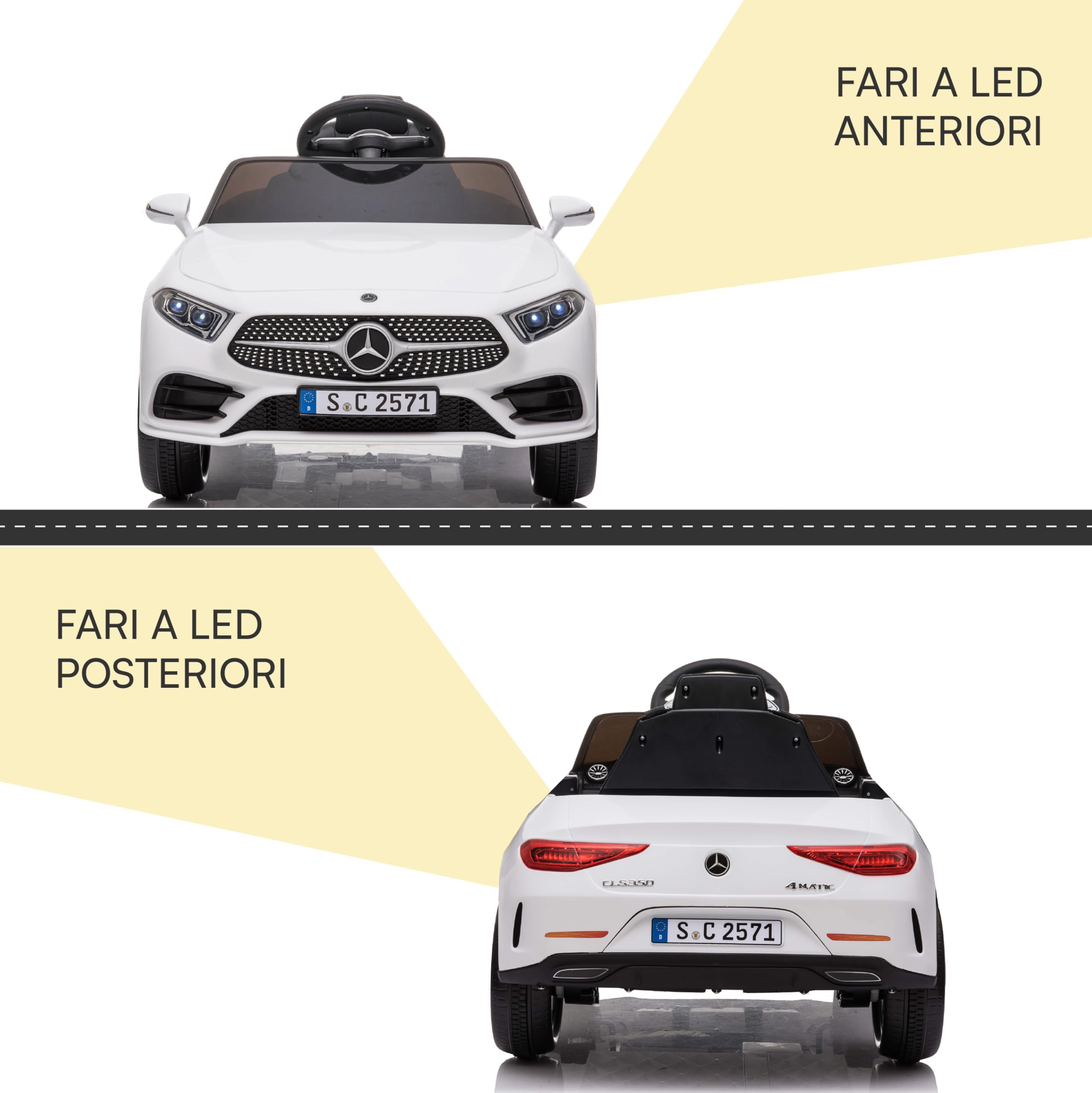 Baroni Toys Macchina Elettrica per Bambini Mercedes AMG Baby car Elettrica Full Optional Bianca, Auto Telecomandata con Sedile in Plastica e Porte Apribili, Batteria 12 V, Carico fino a 30 Kg