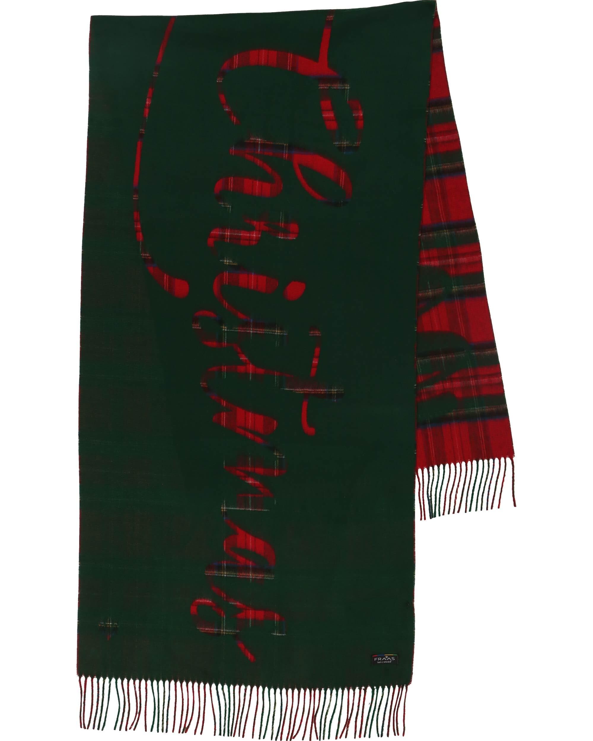 FRAAS Cashmink Weihnachtsschal Merry Christmas - warmer Schal mit Karo-Muster für Damen und Herren - 56 x 200 cm - Made in Germany Antique Green