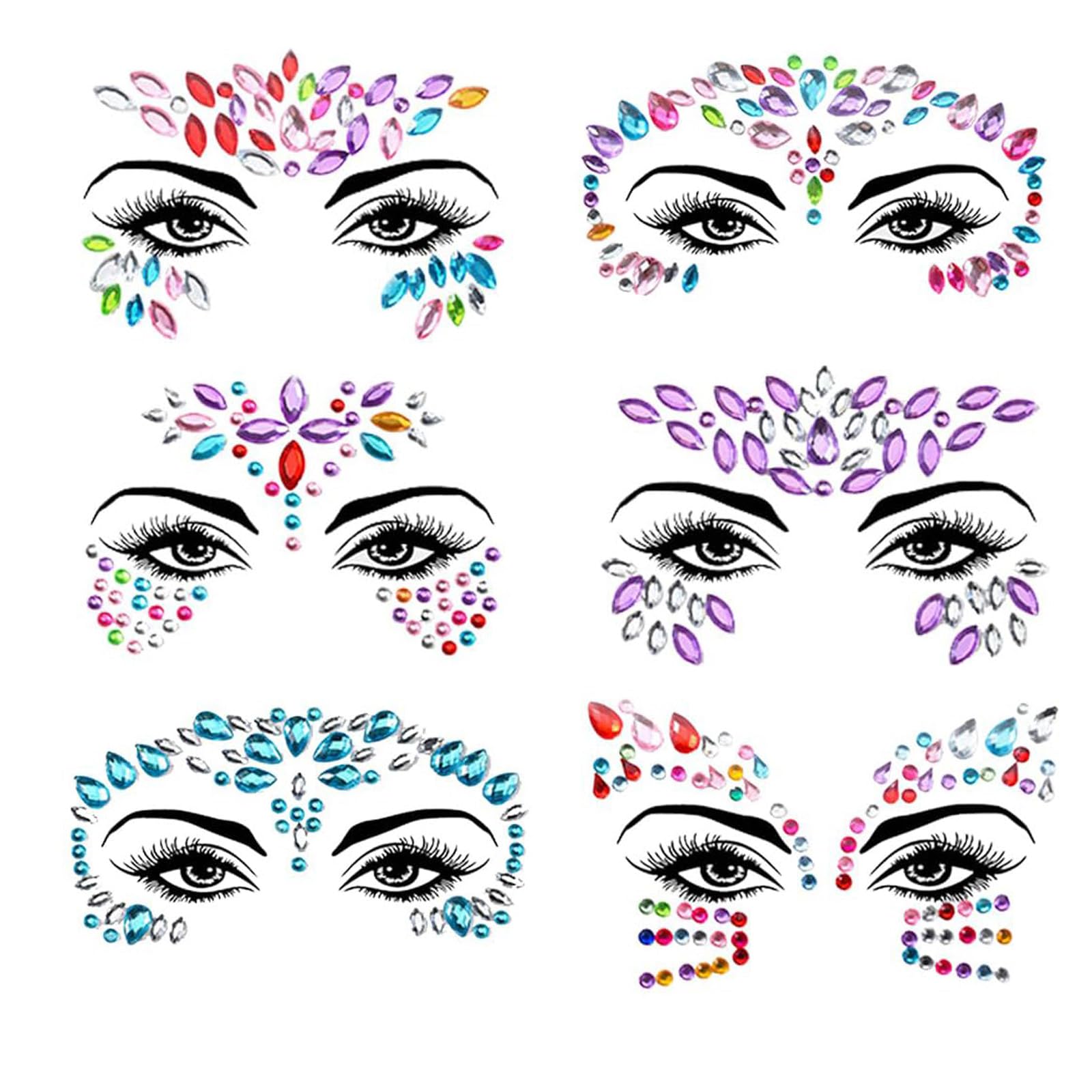 6Pcs Rhinestone Stickers, Face Stickers for Women, Rhinestones, Decorative Face Stickers for Festival, Party Makeup, and Creative Self-Expression-image-3