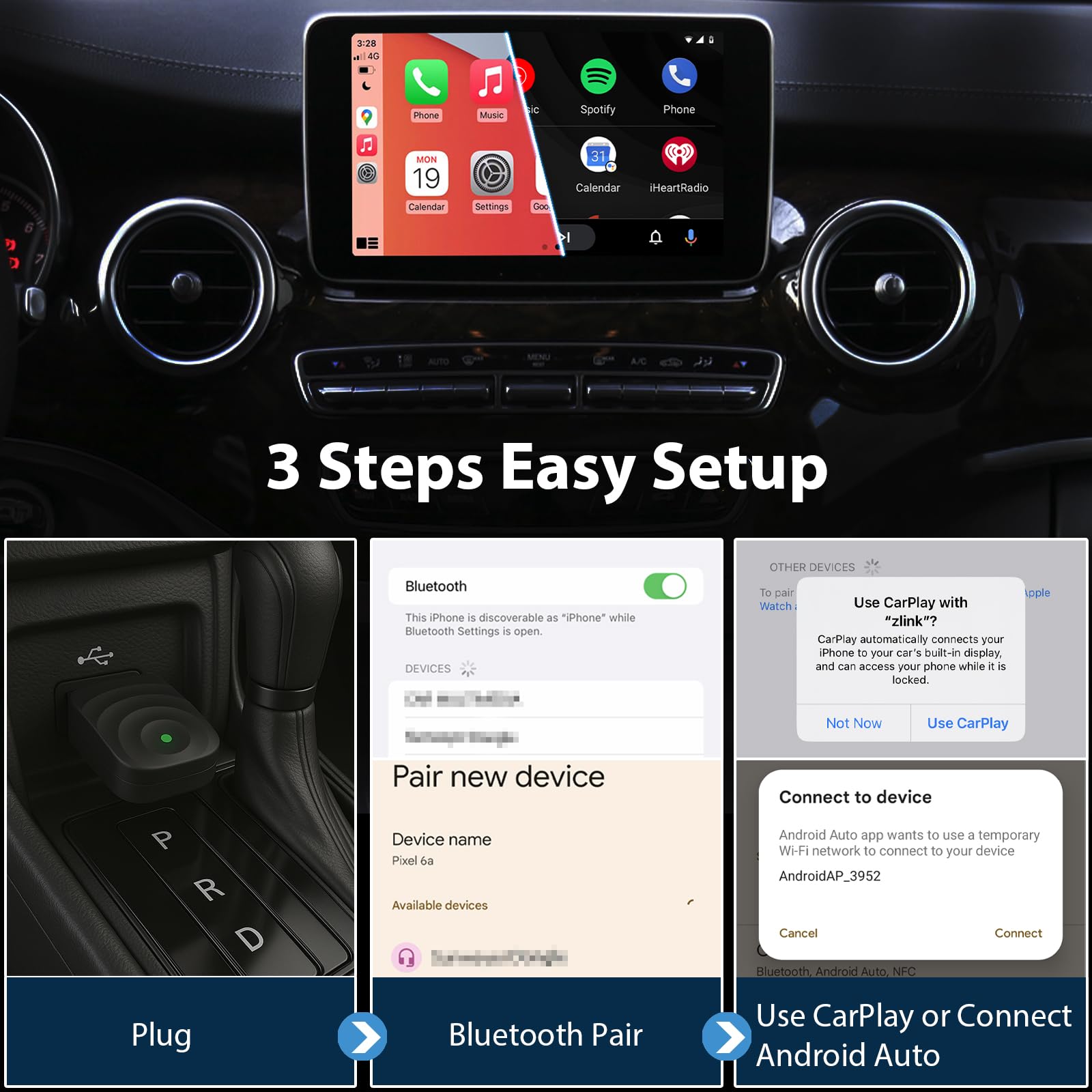 Sunweyer S21 Adaptador Wireless CarPlay y Android Auto – Solo para Coches con CarPlay por Cable | Conexión automática | Actualizaciones OTA(No BMW/Tesla)
