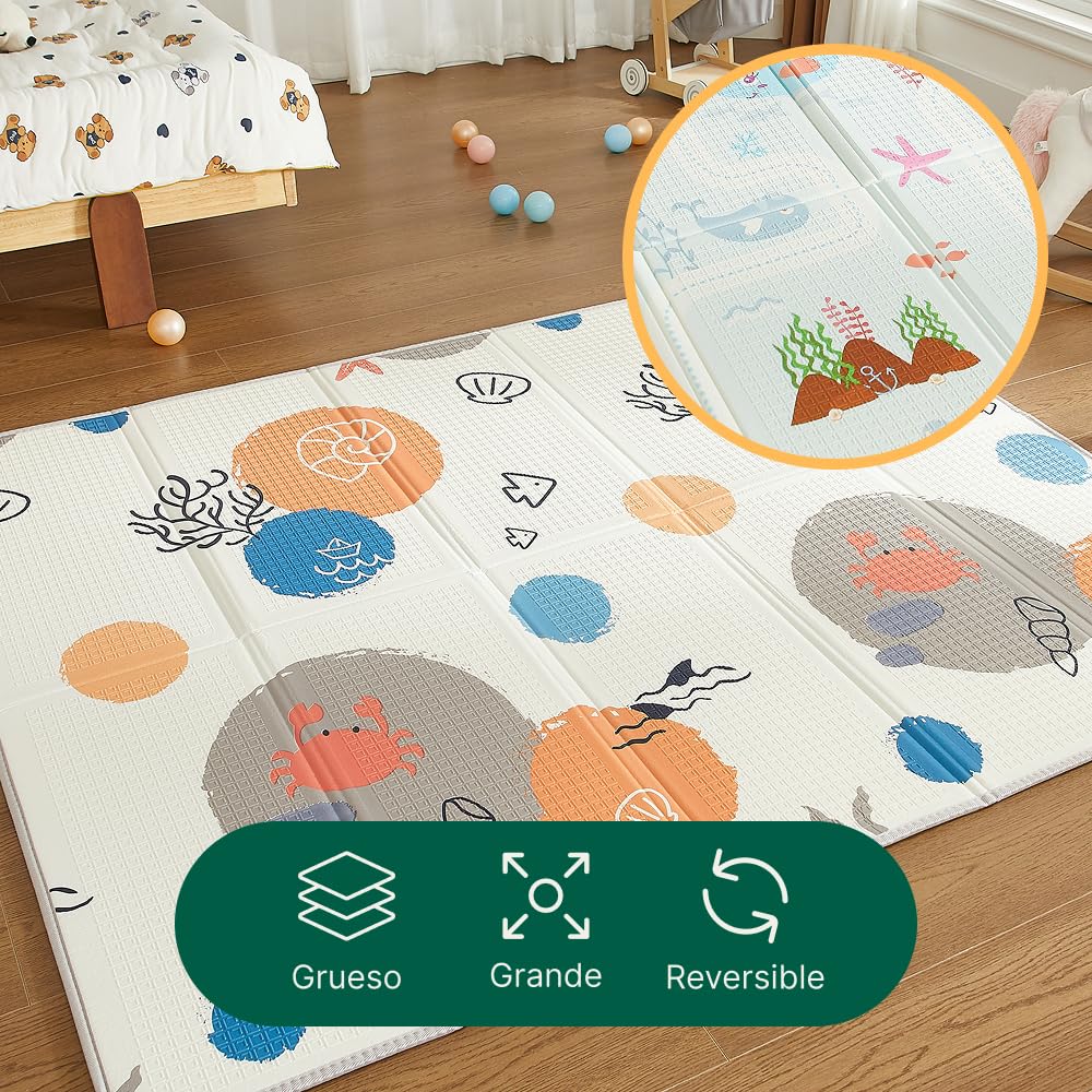 CASABEL Alfombra de juegos para bebé, gruesa, 180x150cm, diseño océano