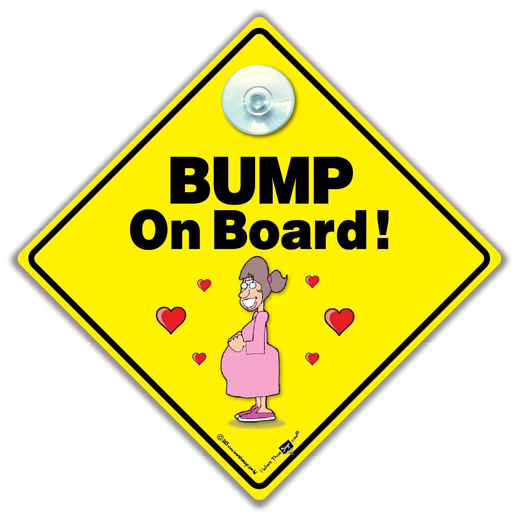 Iwantthatsign.com Yellow Bump On Board Sign, Bump Car Sign, Pregnancy Car Sign, Expectant Mum Car Sign, High Visibility Baby Car Sign With Suction Cup To Notify Of Prgenant Mum To Be In Car 14 Cm X 14Cm X 2Cm