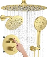 Vista 20 de KOJOX - Sistema de ducha negro mate con cabezal de ducha de lluvia de alta presión, cabezal de ducha de mano, mezclador de baño de lujo, juego