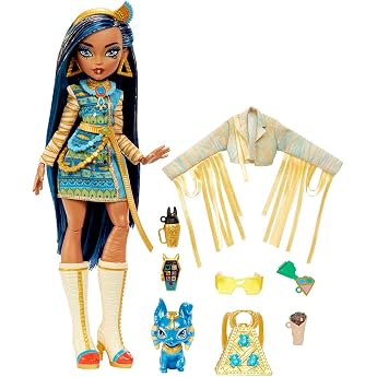 Monster High Cleo de Nile Doll Mummie Fashion Doll Royal Outfit Killer Boots Pyramid Backpack Accessories for Children from 4 Years HHK54