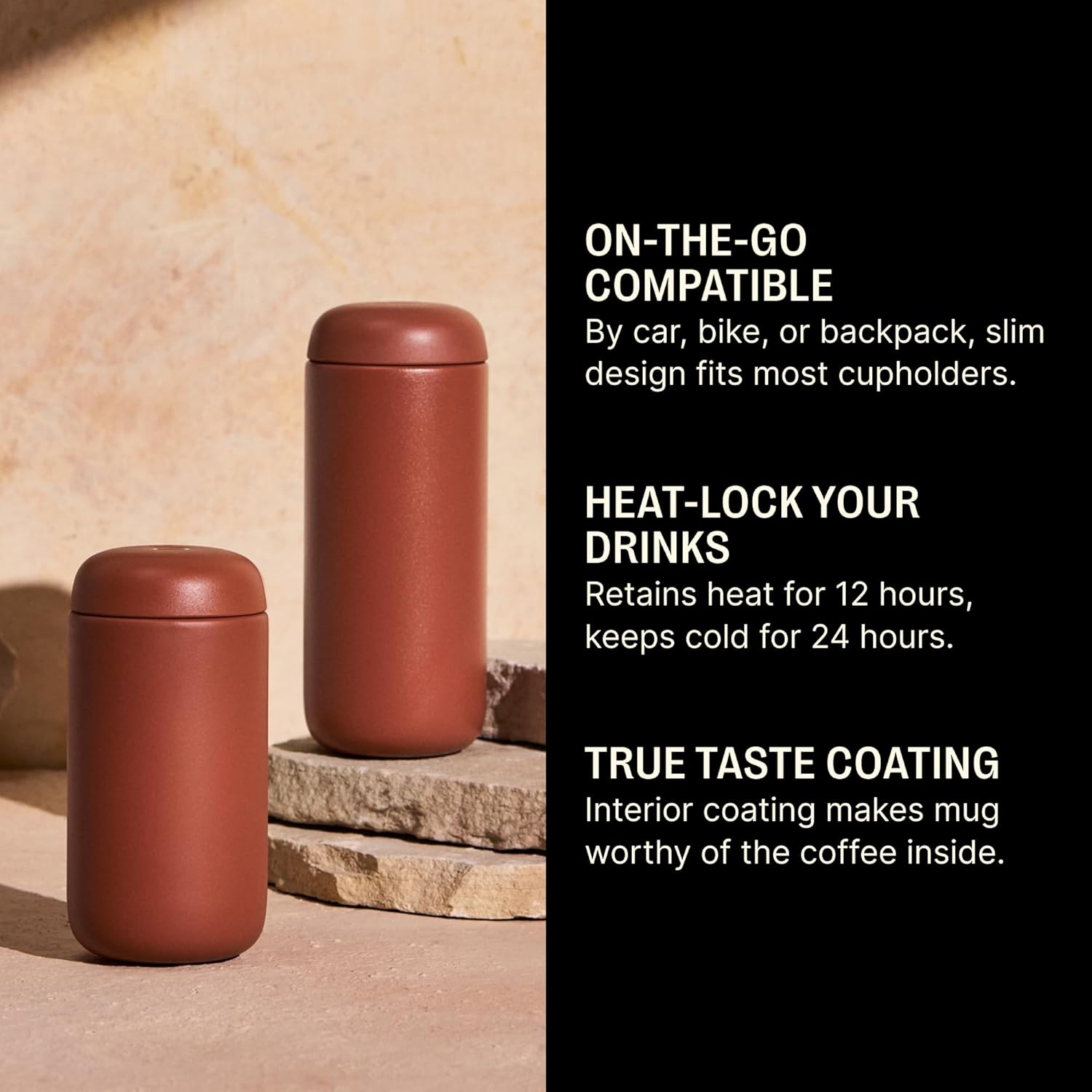 Fellow 12 oz Carter Move Travel Mug - Vacuum-Insulated Stainless Steel Travel Coffee Mug - Coffee Tumbler with Ceramic Interior and Splash Guard - Sienna - Image 2