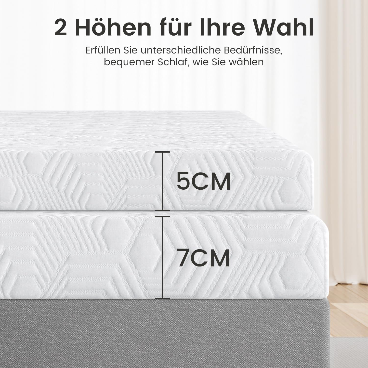 BedStory Surmatelas ferme 140x200cm-5cm d'épaisseur Deux niveaux de fermeté H3 & H4 Surmatelas, surmatelas à 7 zones en mousse à froid, surmatelas pour lit à sommier tapissier, caravane, canapé-lit