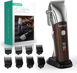 VOYOR Maquina Cortar Pelo, Cortapelos profesionales para hombres-Maquinilla de Afeitar y Recortador Sin Cable, Recargable, Impermeable Wet&Dry, Pantalla LED HT110 (Veta de madera)
