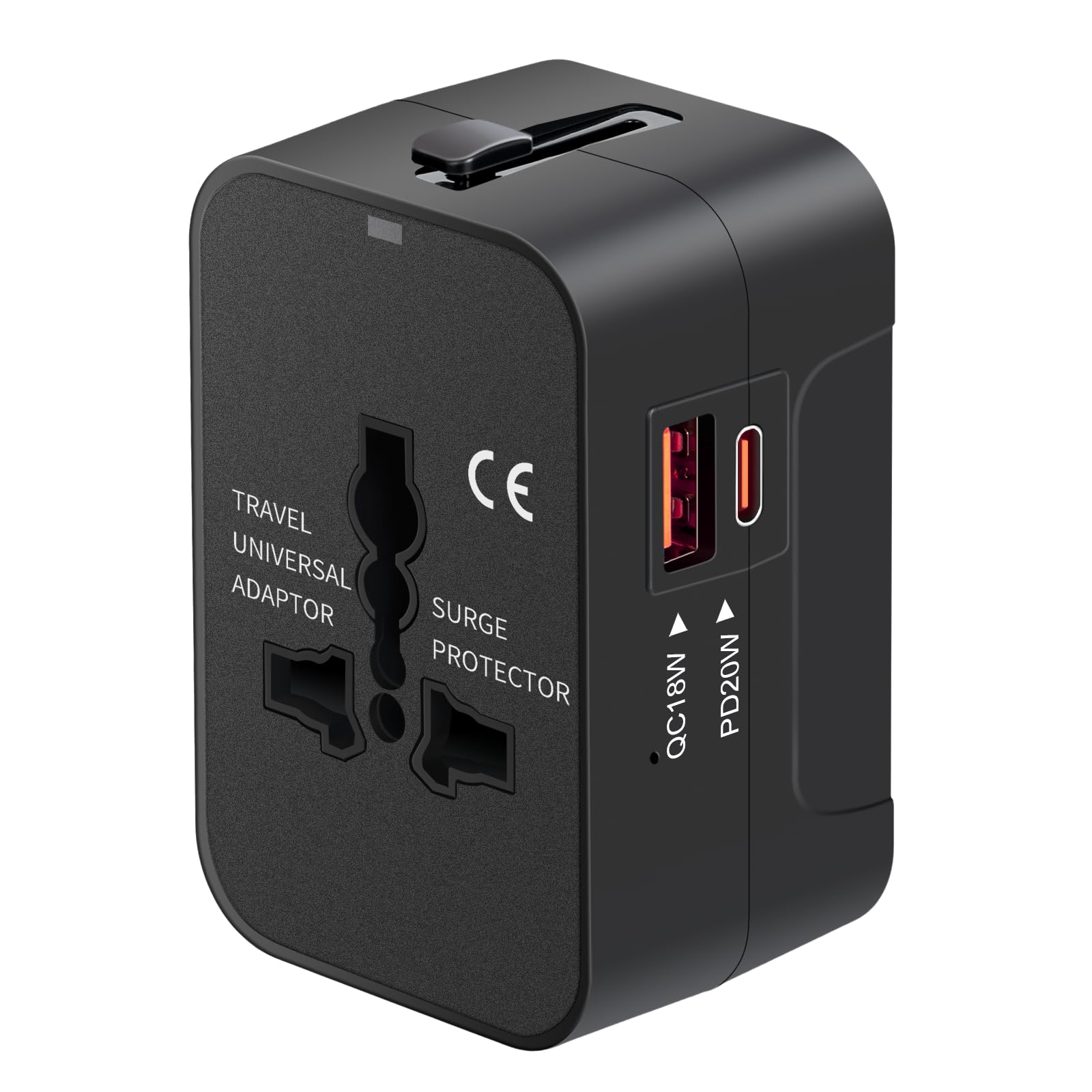 Travel Adapter USB C, Universal All in One Worldwide Travel Adapter Fast Charge GaN PD3.0 Type C USB-A Quick Charging Ports Power Converters Wall Charger AC Power Plug Adapter for USA EU UK AUS BlackCarbonfree Certified