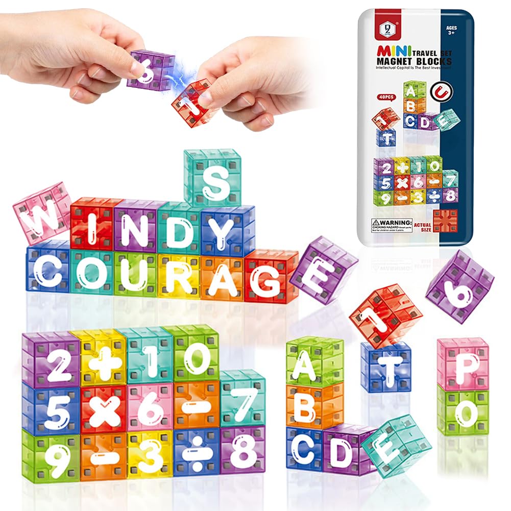 MIFKLMV Magnetic Building Blocks - 40 Pcs Magnetic Cubes Magnet Blocks for 2 3 4 5 6 Years Magnet Building Blocks Number Preschool STEM Educational Construction Toys Gift 18 month+