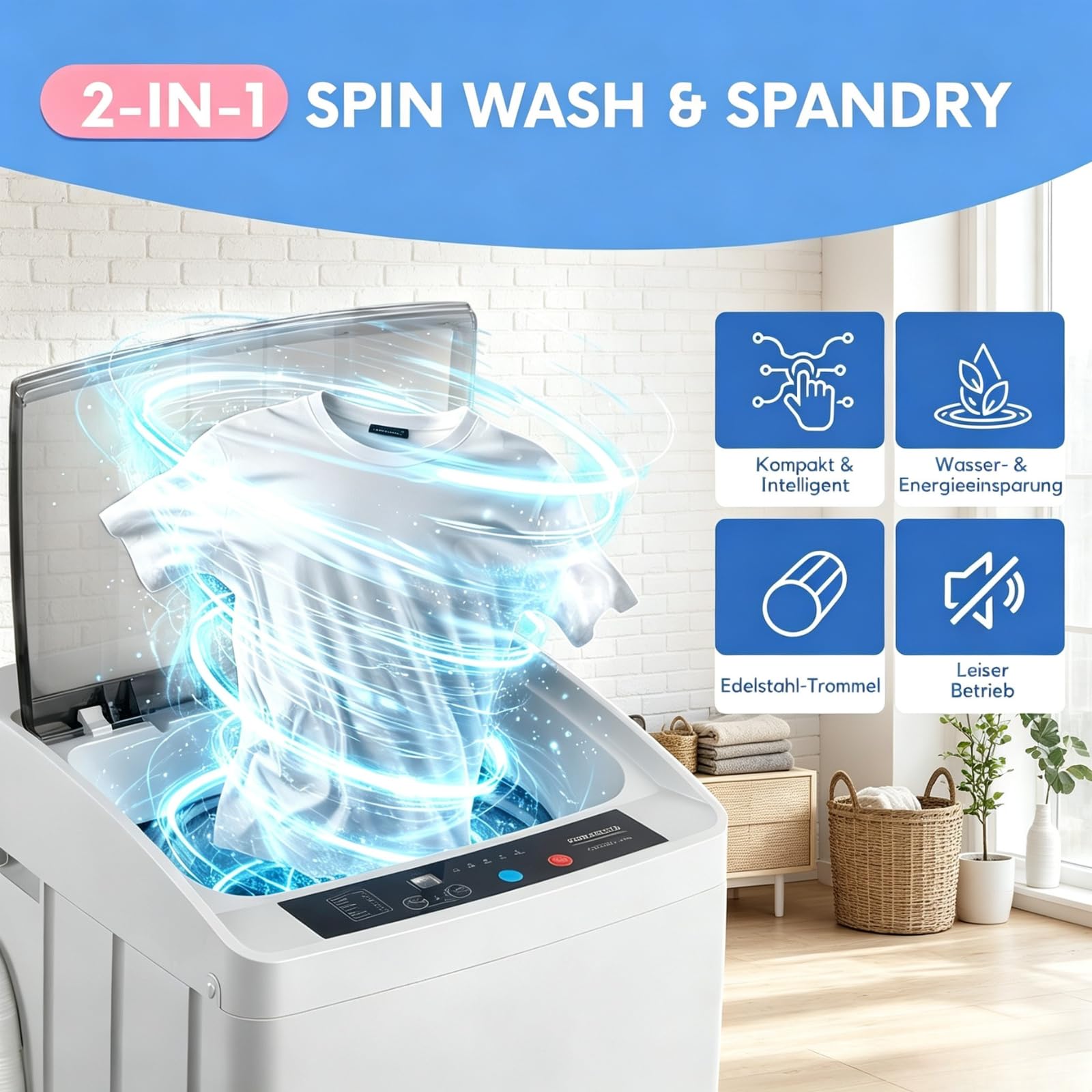 Winado Toplader Waschmaschine 7KG ohne Waschmittelfach & Heizfunktion