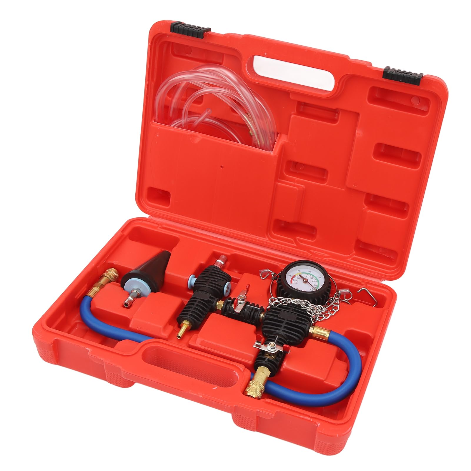 Coolant Refill Tool Kit with 90psi Accurate Gauge Scale, Flexible Hose, Universal for Vehicles, Sturdy ABS Brass Construction, Easy Operating Pneumatic Vacuum Coolant Filler