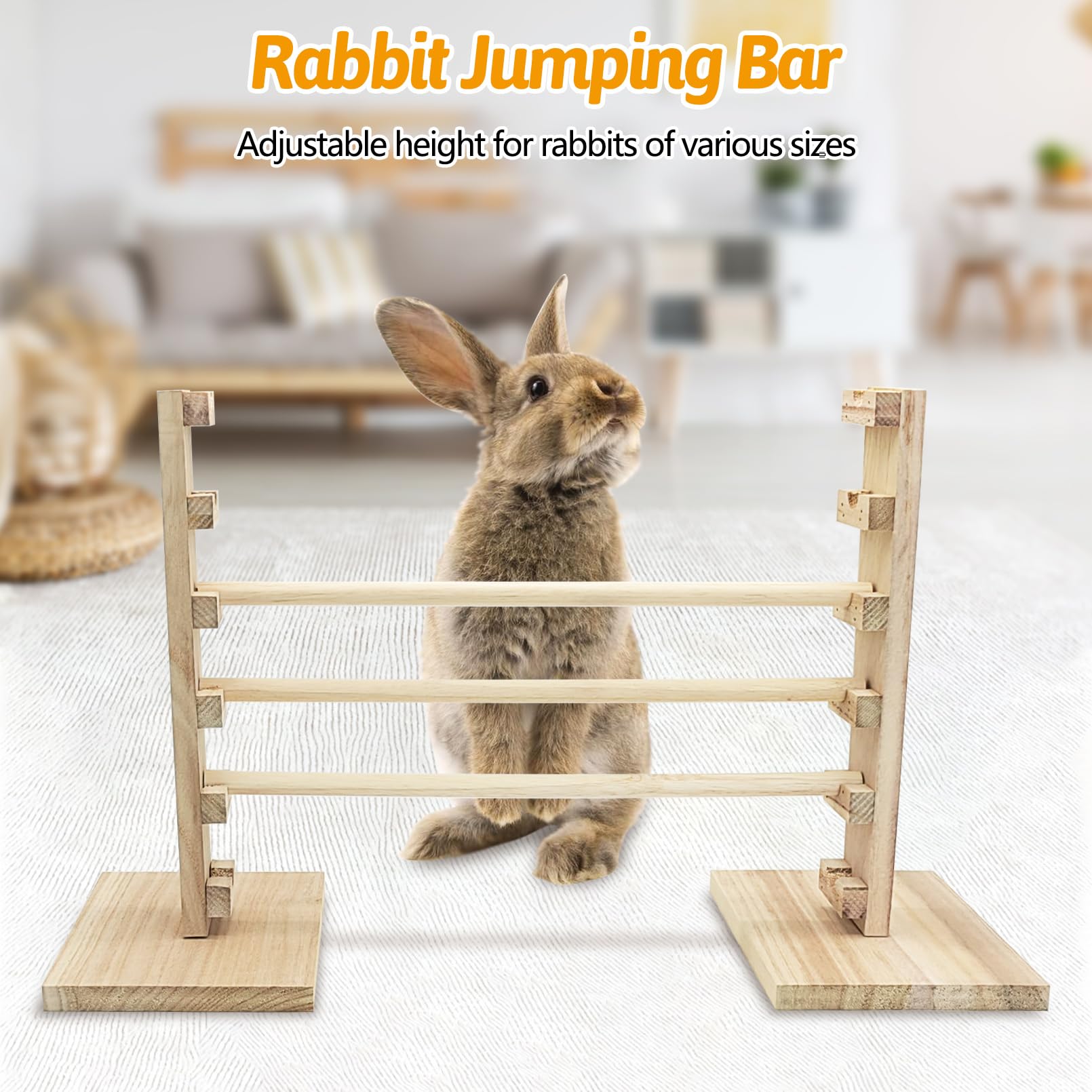 Snapklik.com : Kathson Rabbit Jump Bar, Natural Wood Toy Set Adjustable ...