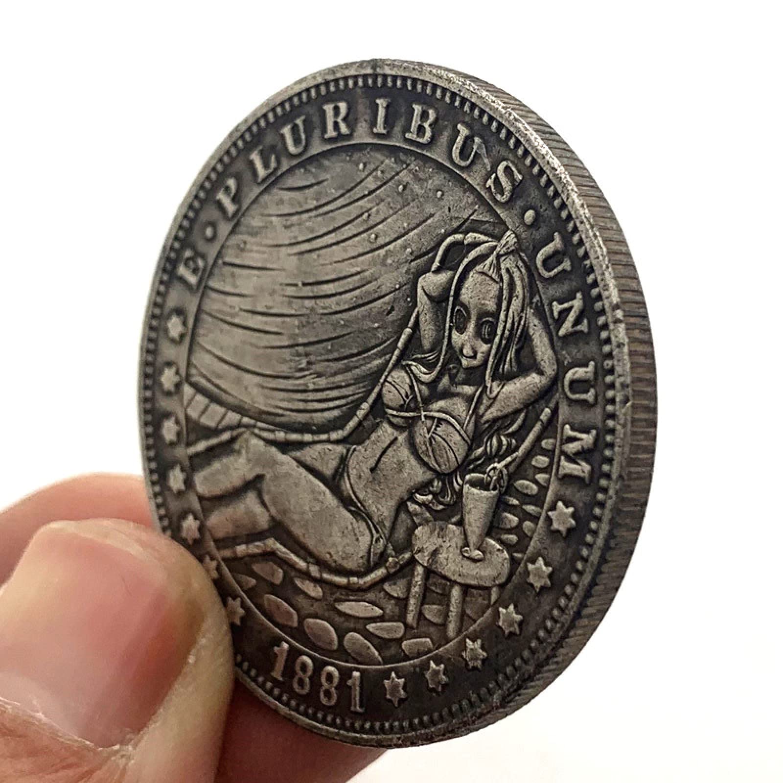 1881 Wandering Coin Little Loli Beautiful Girl Brass Old Silver