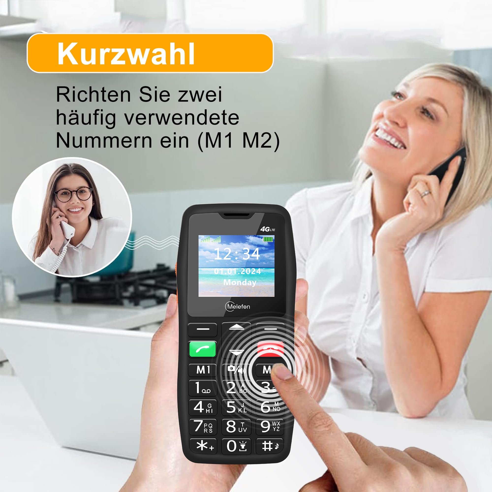 4G Seniorenhandy ohne Vertrag, Rentner Seniorentelefon mit SOS Notruftaste Großtastenhandy, Akku Lange Standby-Zeit, USB-C, Tastenhandy mit Ladestation, 1,77 Zoll Farbdisplay