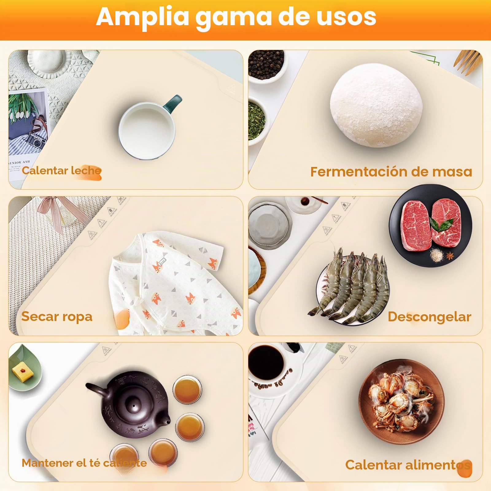Bandeja Calefactora Plegable, Silicona Placa Calentadora Portátil, 40-120 °C Calentador de Alimentos con 9 Ajustes de Temperatura para Bufés, Familia, Fiestas, Eventos, Oficina 60 x 38 cm (Beige)