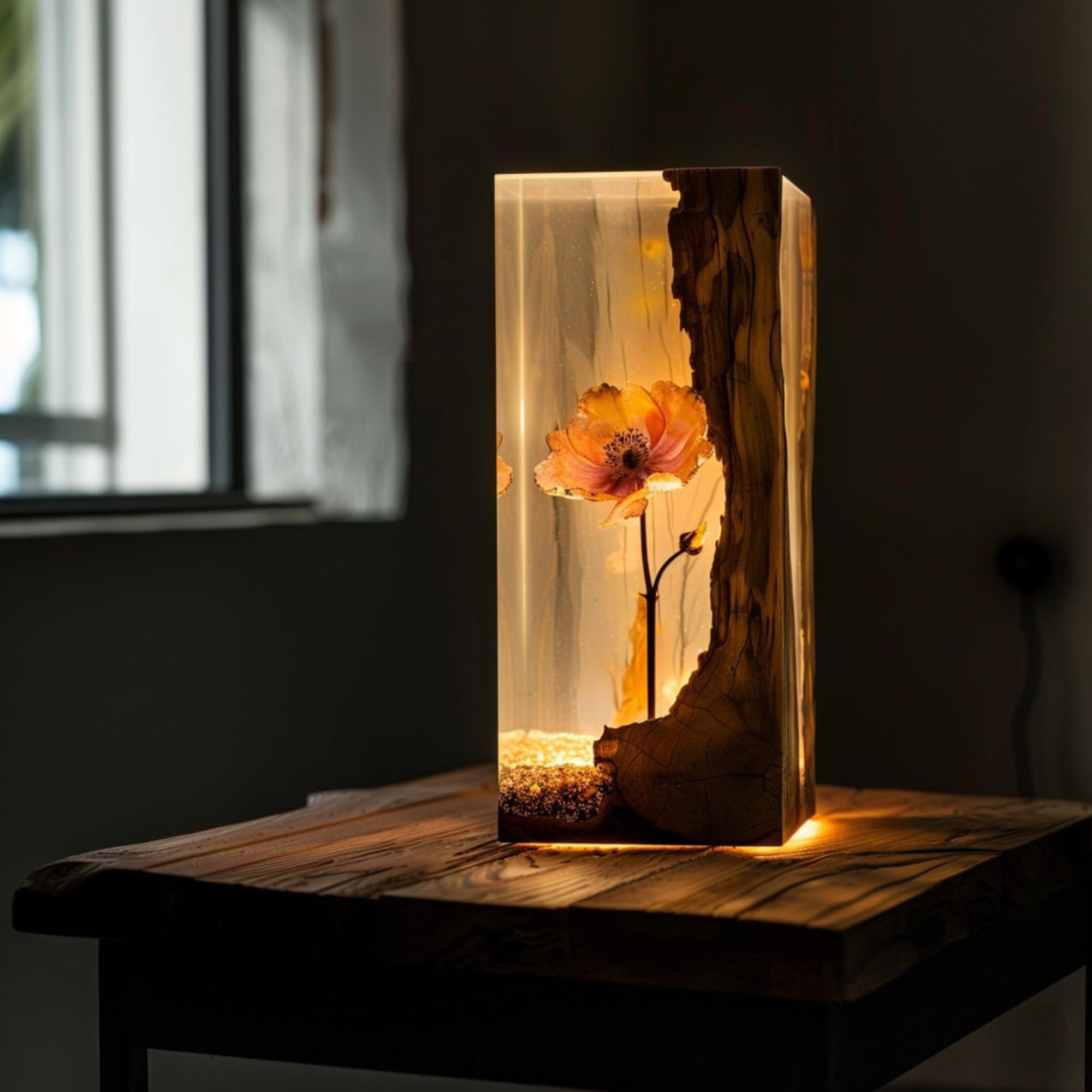 Amazon.com: Resin Epoxy Wooden Night Lights, Flower wood lamp