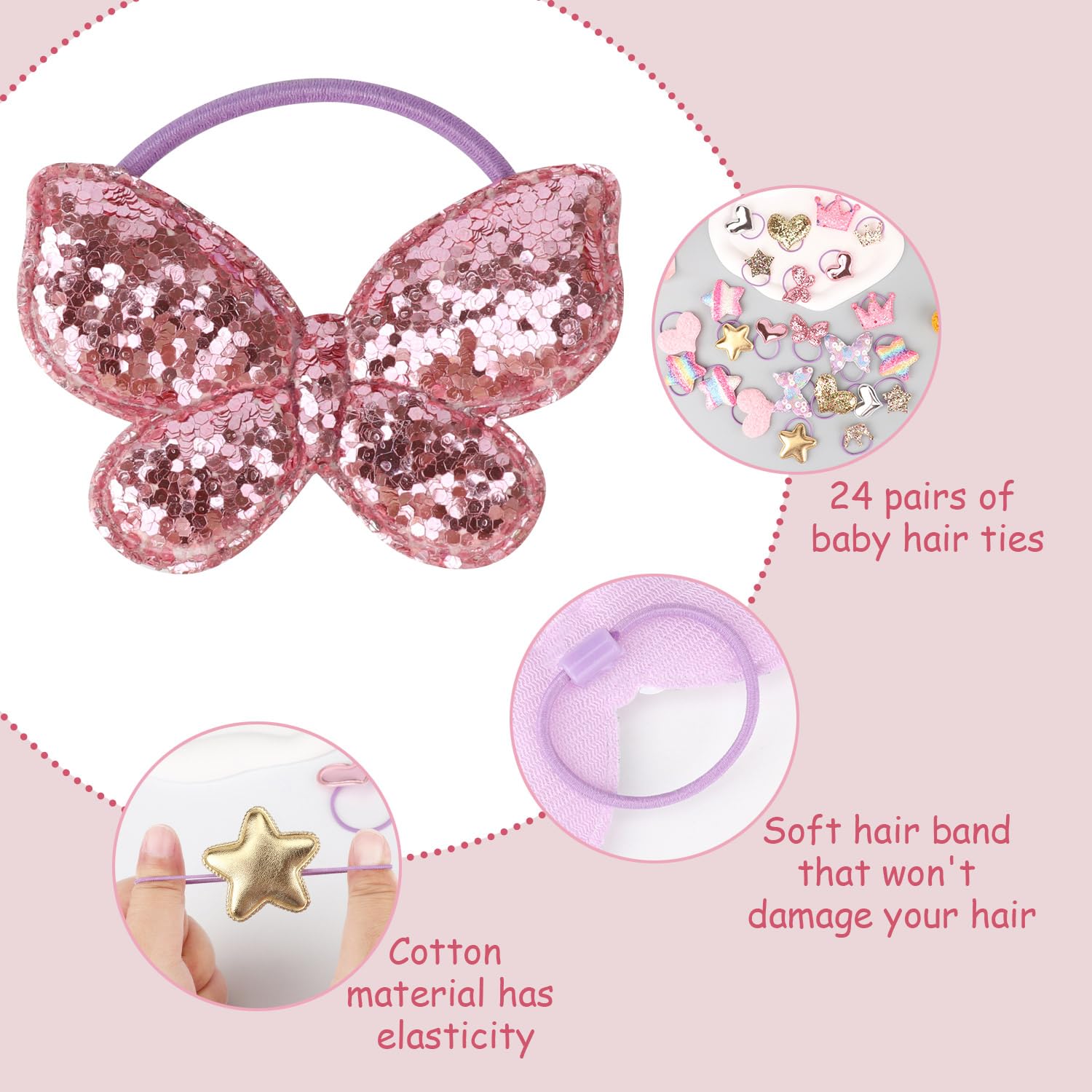 DRESHOW Toddler Hair Accessories Candy Colors Butterfly Heart Star Crown Shaped Cute Hair Clips Elastic Ponytail Holder for Toddlers Girls Kids - Image 4