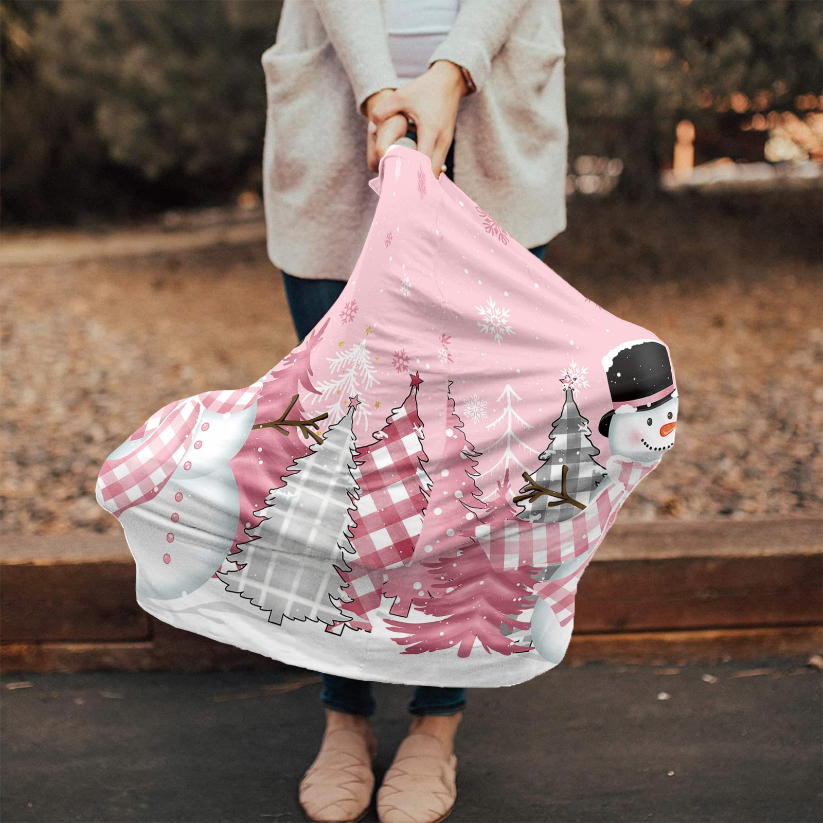 Nursing Cover for Breastfeeding Scarf, Christmas Pink Xmas Tree Snowman Snowflake Baby Car Covers Super Soft Multi Use for Canopy Shopping Cart Cover Blanket Stroller Cover