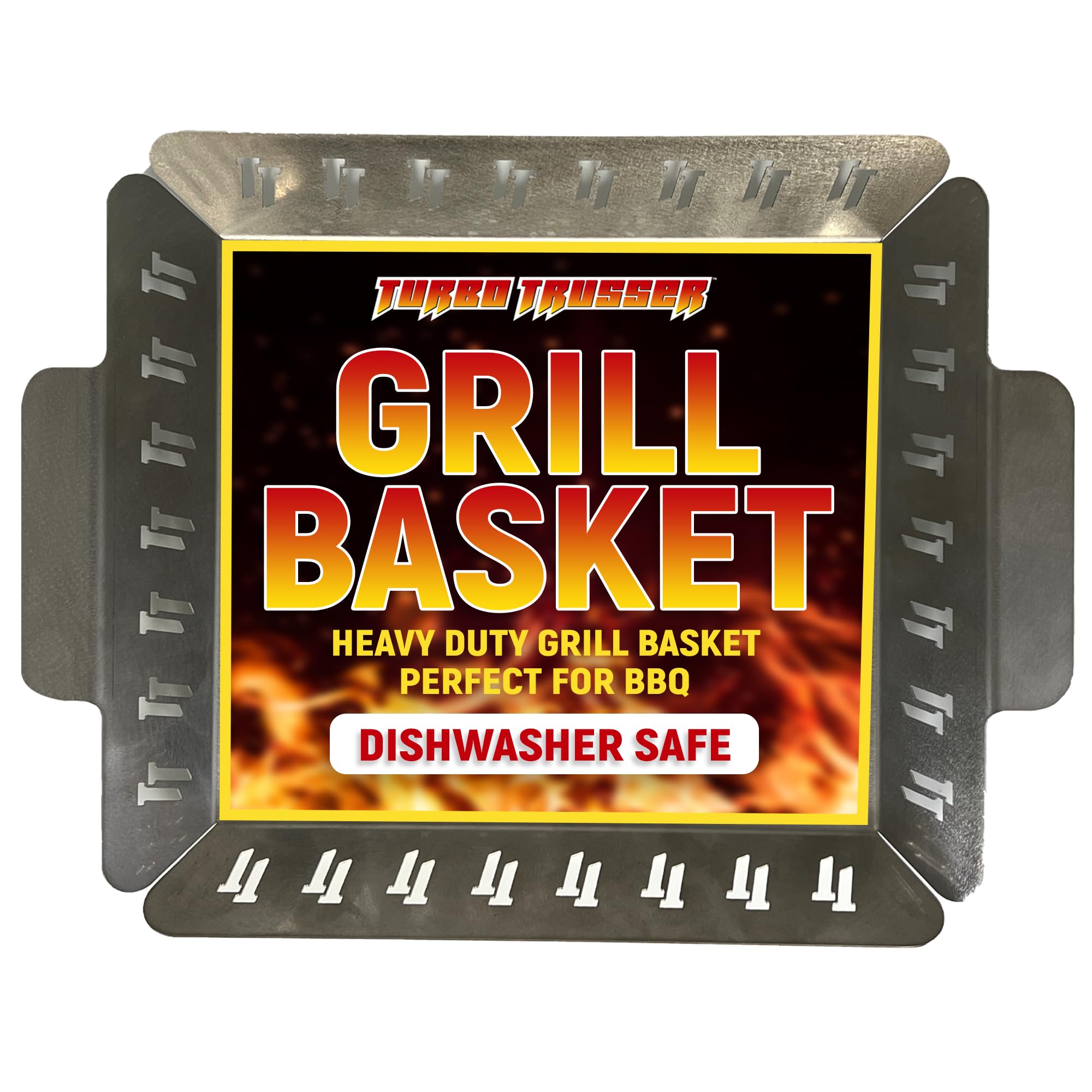 Turbo TrusserHeavy Duty Grill Basket | Made In USA | Veggies, Fish & More | Stainless Steel | Dishwasher Safe | Perfect for BBQ | 1 Basket