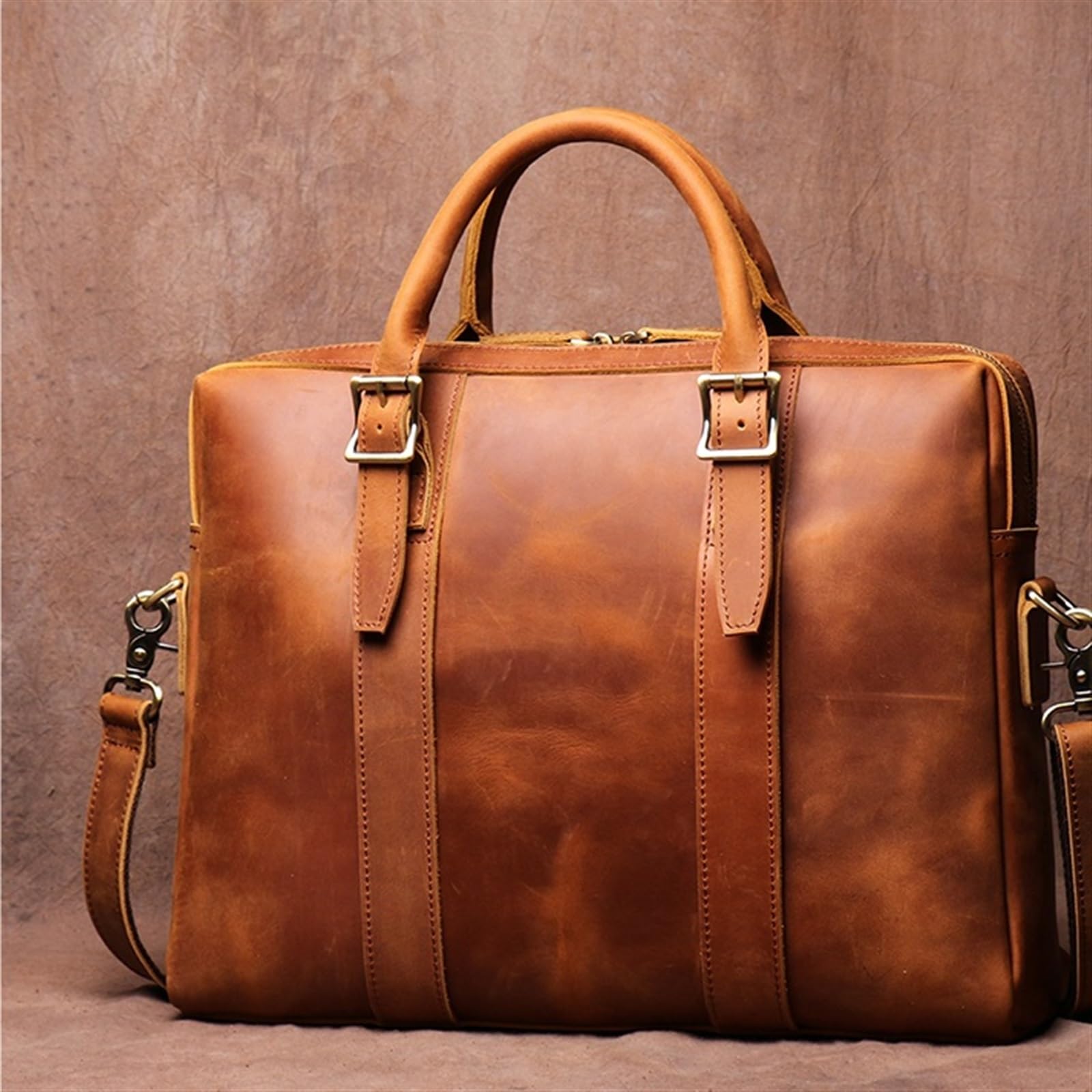 Valigetta da Uomo in Pelle Borsa Casual Borsa a Tracolla in Pelle di Vacchetta Borsa for Computer da Ufficio for Laptop da 15,6 Pollici Uomo Ventiquattrore
