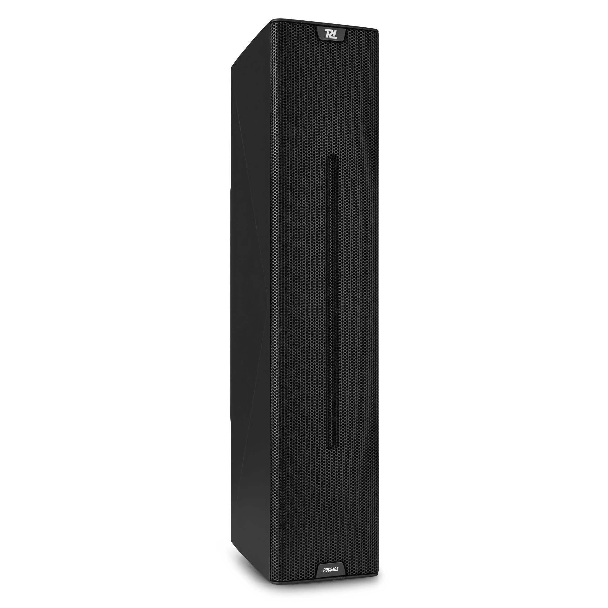 Power Dynamics PDCS403 - Altavoz Columna pasivo 260W IP44 para instalaciones Interiores y Exteriores, 4 woofers de 3” + 1 Tweeter de 1”, Carcasa ABS, Montaje Mural y Top-Hat para Soporte, Color Negro