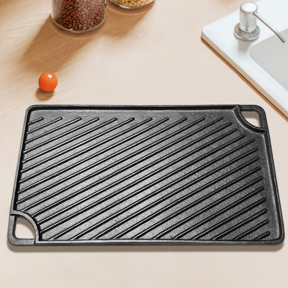 Żeliwna płyta grillowa, prostokątna patelnia grillowa, płaska patelnia do kuchenki gazowej, piekarnika lub otwartego ognia do grillowania na kempingu