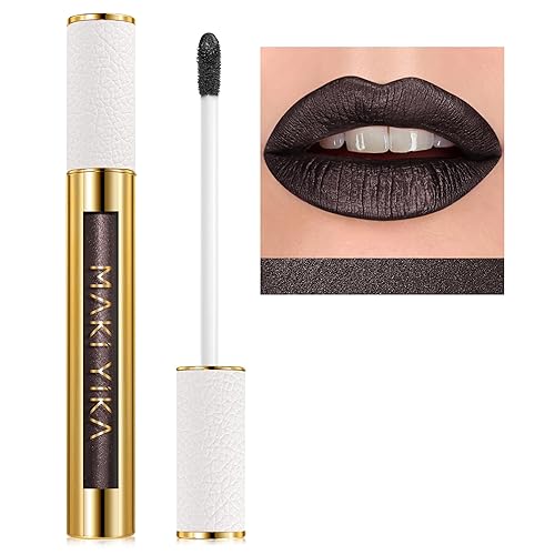 MAKI YIKA Metallic Lipstick for Women Black Lipsticks Long Lasting Glitter Lipstick No Smudge No Transfer Full-Coverage Liquid Lip Gloss (BR14 Midnight) - BR14 Midnight