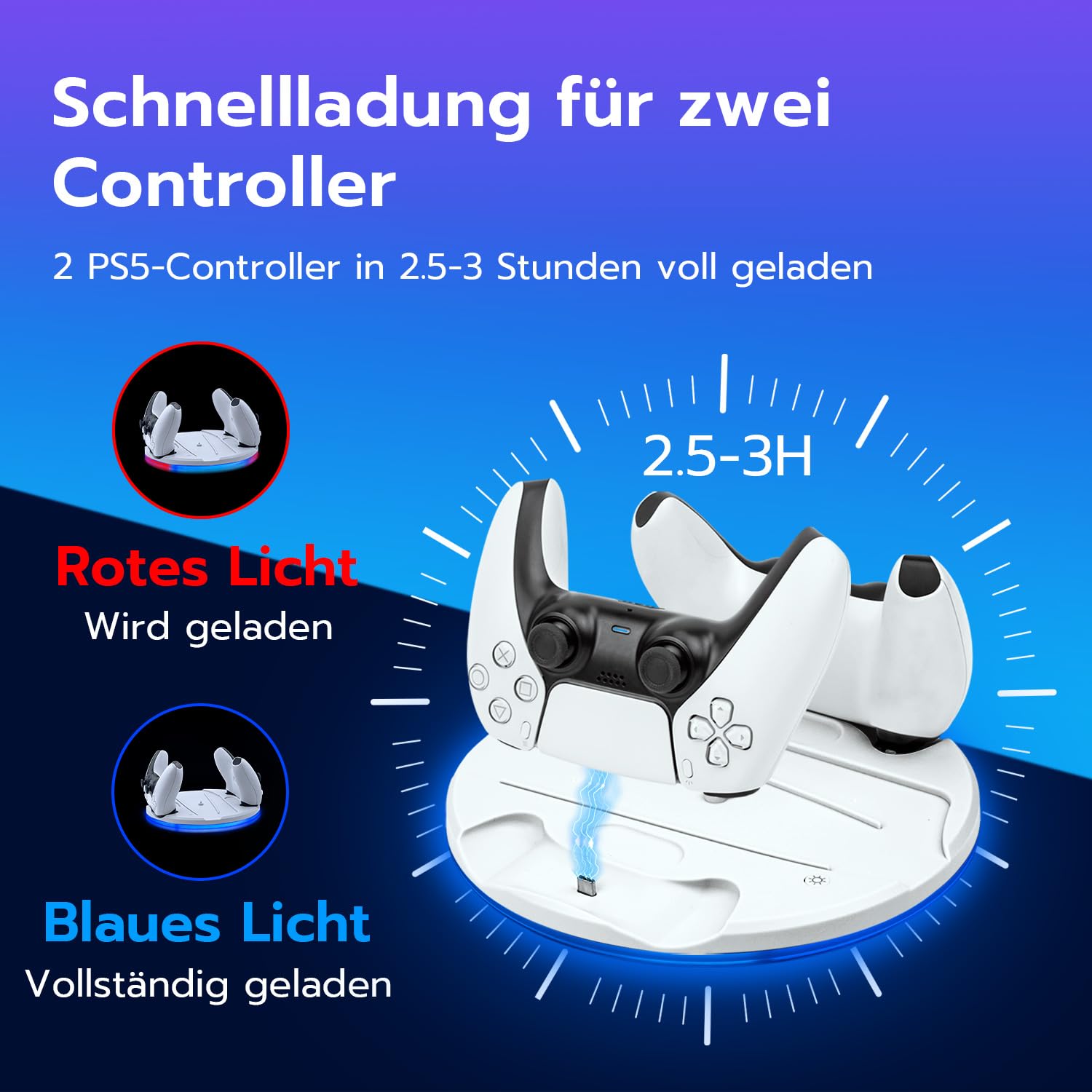 Wigearss PS5 Slim Standfuß Ständer mit Dual Controller Ladegerät, PS5 Controller Ladestation mit RGB Licht für PS5 Slim DE/UHD, Nicht für PS5/PS5 Pro