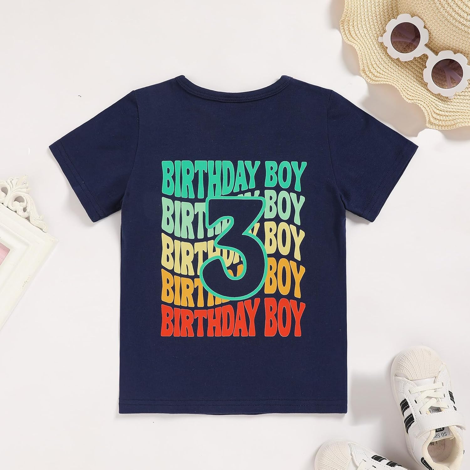 Toddler Boy 3rd Birthday Shirt, 3 Year Old Short Sleeve 2-Sided Print Cotton T-Shirt 3T