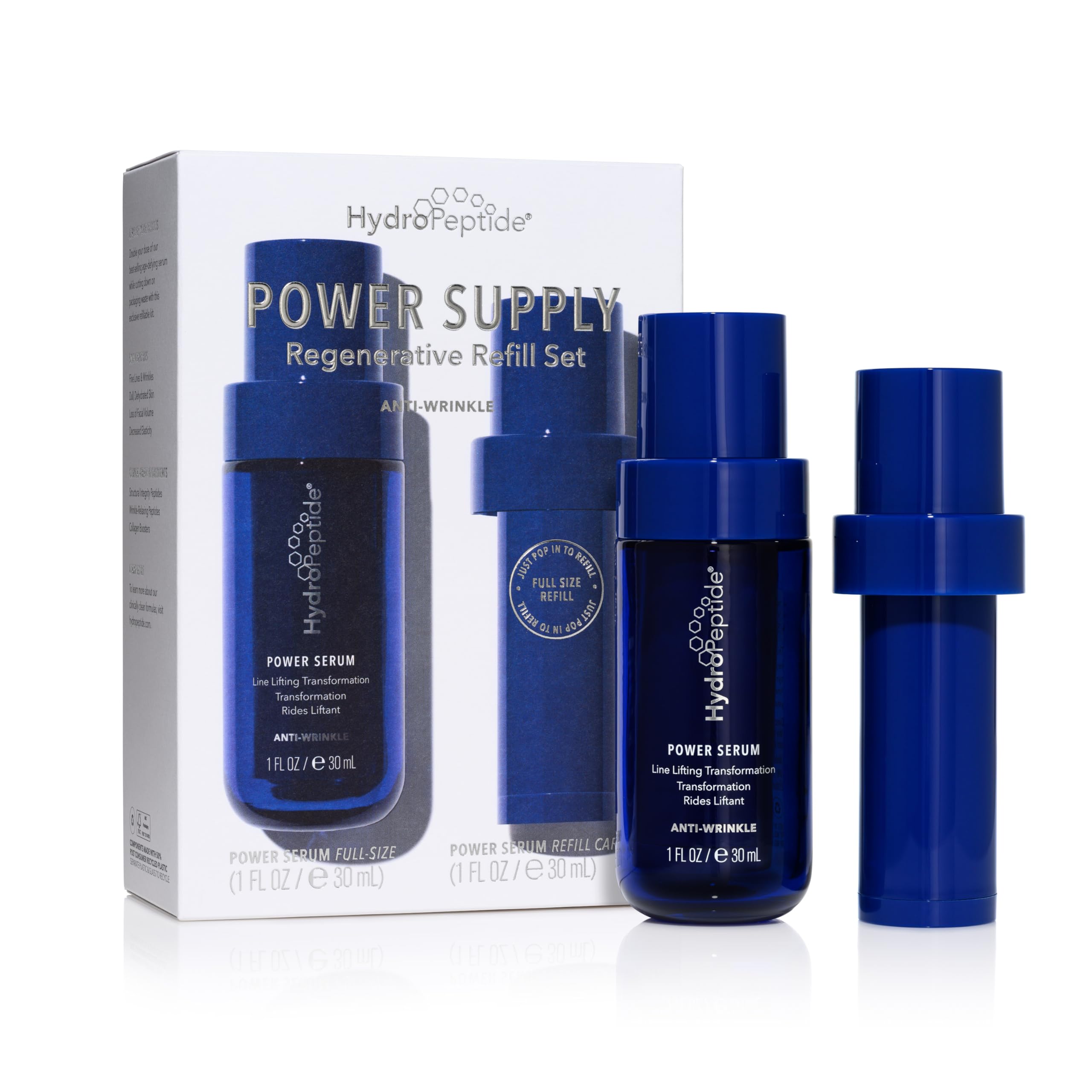 HydroPeptide :: Power Supply Anti Wrinkle Regenerative Refill Set, Power Serum + Refillable Cartridge, 2 Ounces (total)