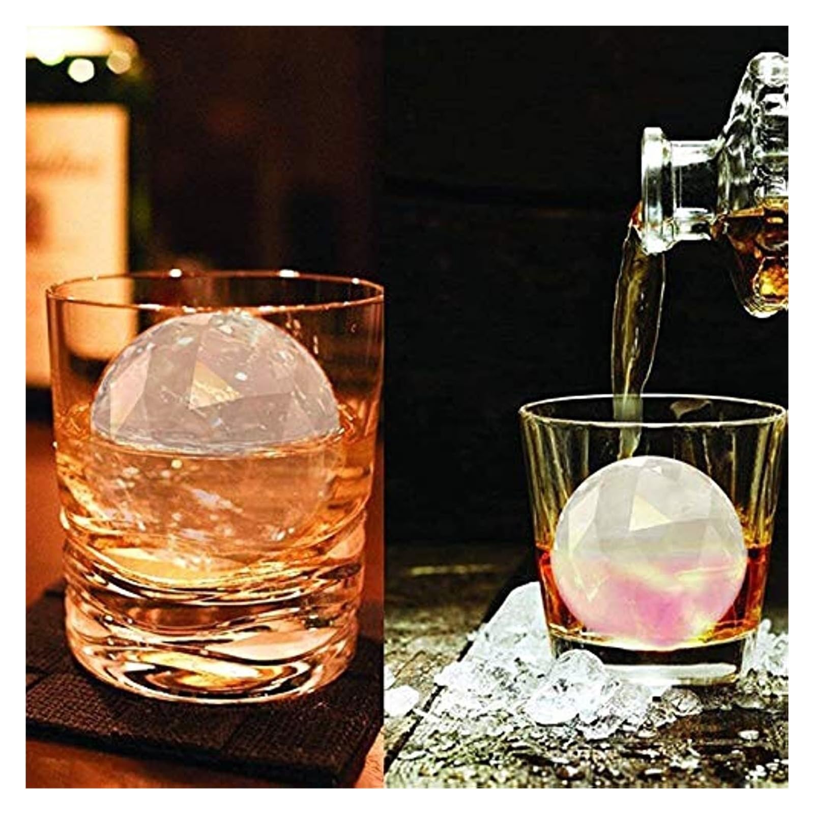 Vassoio per cubetti di Ghiaccio Vassoio in Silicone da 2 Pezzi Vassoi per Ghiaccio a Forma di Sfera diamantata Vassoio per Alimenti Stampo Rotondo per Cocktail di Whisky (Color : Blue Green 2pack)