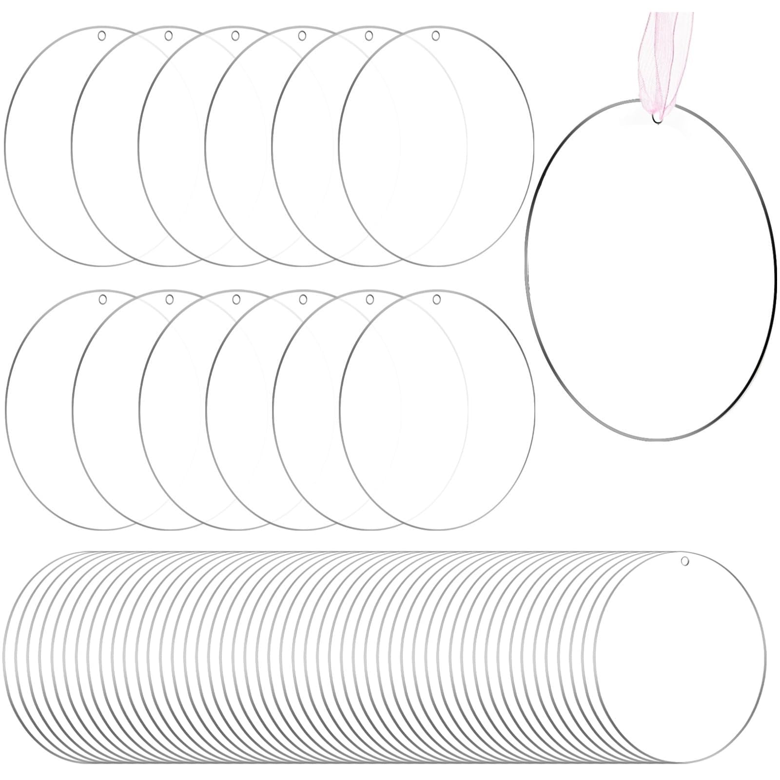 Mezchi 100 Pcs 4 Inch Round Acrylic Blanks Ornament, Clear Disc Circle with Holes, Acrylic Keychain Blanks for DIY Projects, Vinyl, Christmas Decor,