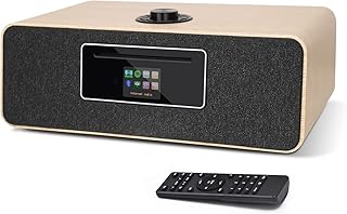 MangoKit DAB/DAB+ Digital and FM WiFi Internet Radio with Stereo CD Player,Bluetooth,Spotify Connect,Dual Alarms Clock,USB,Colour Display & Remote Control - White oak