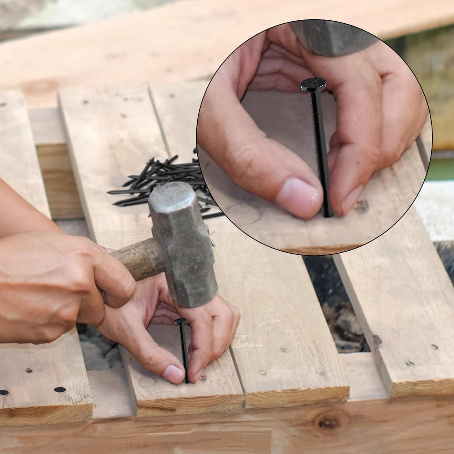 Pack of 30 Steel Nails, Nails for Concrete Walls, Galvanised, Nail Woodworking Brick, Universal Use Indoor and Outdoor Use, Black (60 mm)