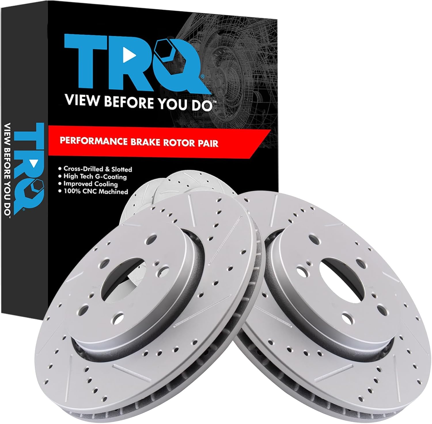 TRQ Front Brake Rotor Set G Coated Vented Compatible with 2018-2022 Toyota C-HR