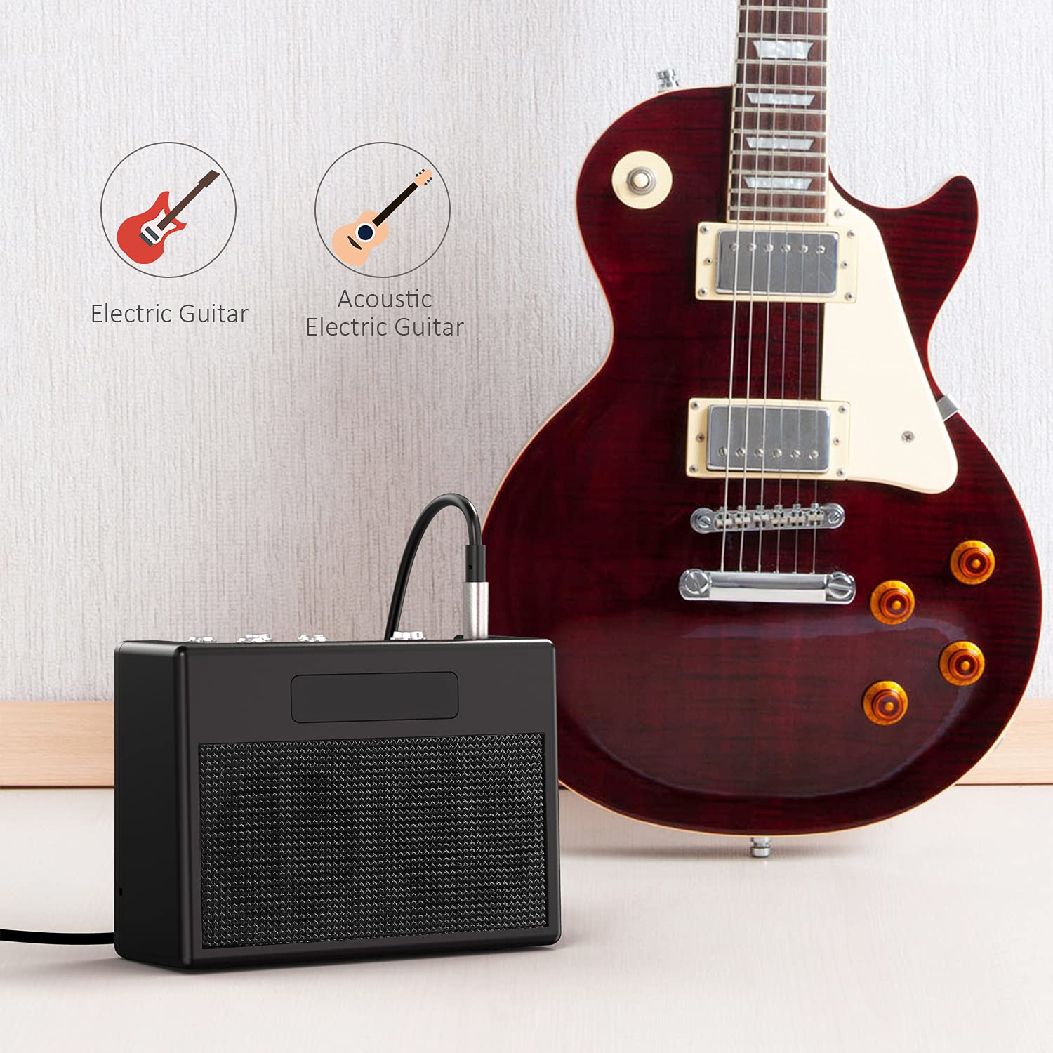 Amplificatore per Chitarra 5 Watt Multieffetto integrato 80 Ritmi di Batteria Supporto Accordatore Funzioni Tap Tempo Con Ingresso Aux Uscita Cuffie, Adattatore Di Alimentazione Incluso