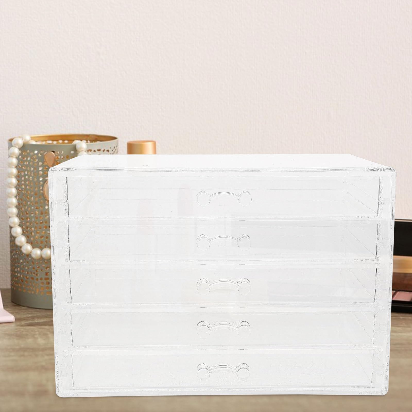 Gatuida Organizador de Escritorio Acrílico con Cinco Cajones para Joyas y Maquillaje Caja Transparente Multiusos para Almacenamiento Tocador y Hogar