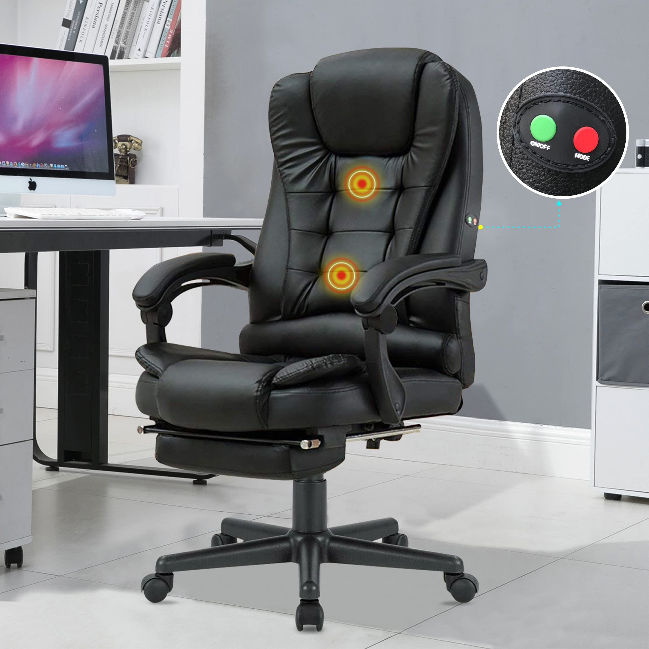 2 point Recliner Massage Office Chair Black, Executive Office Chair
